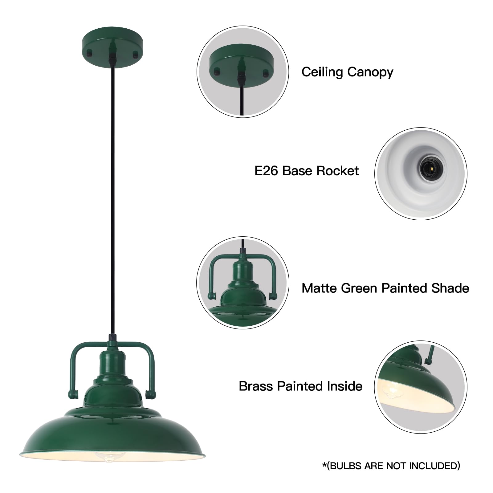 Sesiment Farmhouse Pendant Light, 9.4Inch, 2 Packs- Green Industrial Kitchen Pendant Lights, Pendant Lights Kitchen Island, Pend