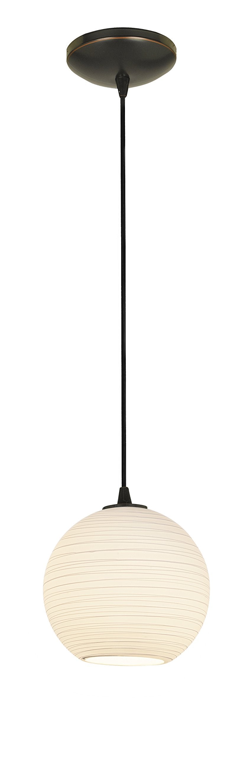 Japanese Lantern Glass Pendant - 1-Light 8&quot;dia Pendant - Cord - Oil Rubbed Bronze Finish - White Lined Glass Shade