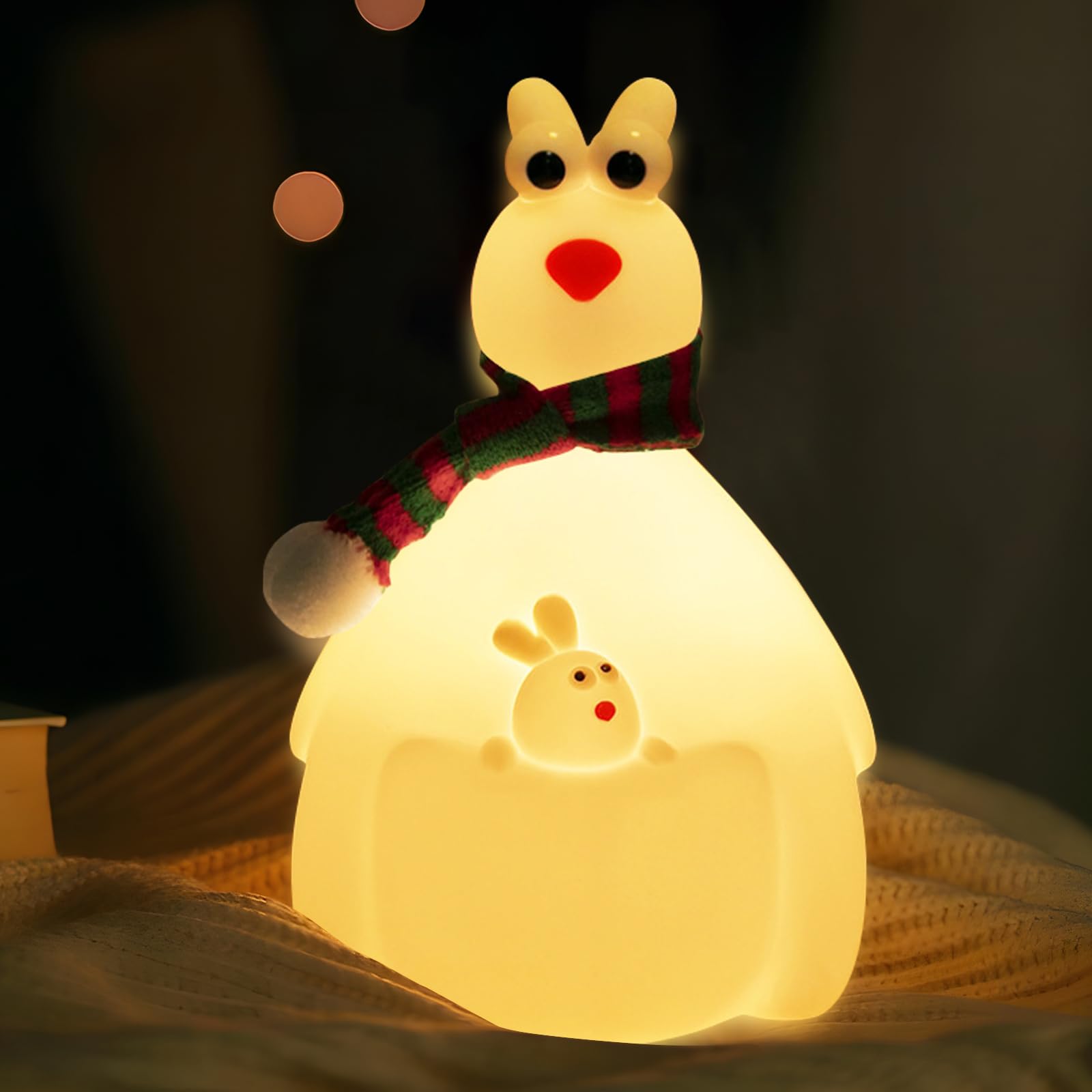 Hpydiy Cute Kangaroo Night Light Christmas Decorations For Kids Room Silicone Night Light ChildrenS Night Lamp Touch Adjustable Rechargeable Classroom Decor And Ideal For Gifts