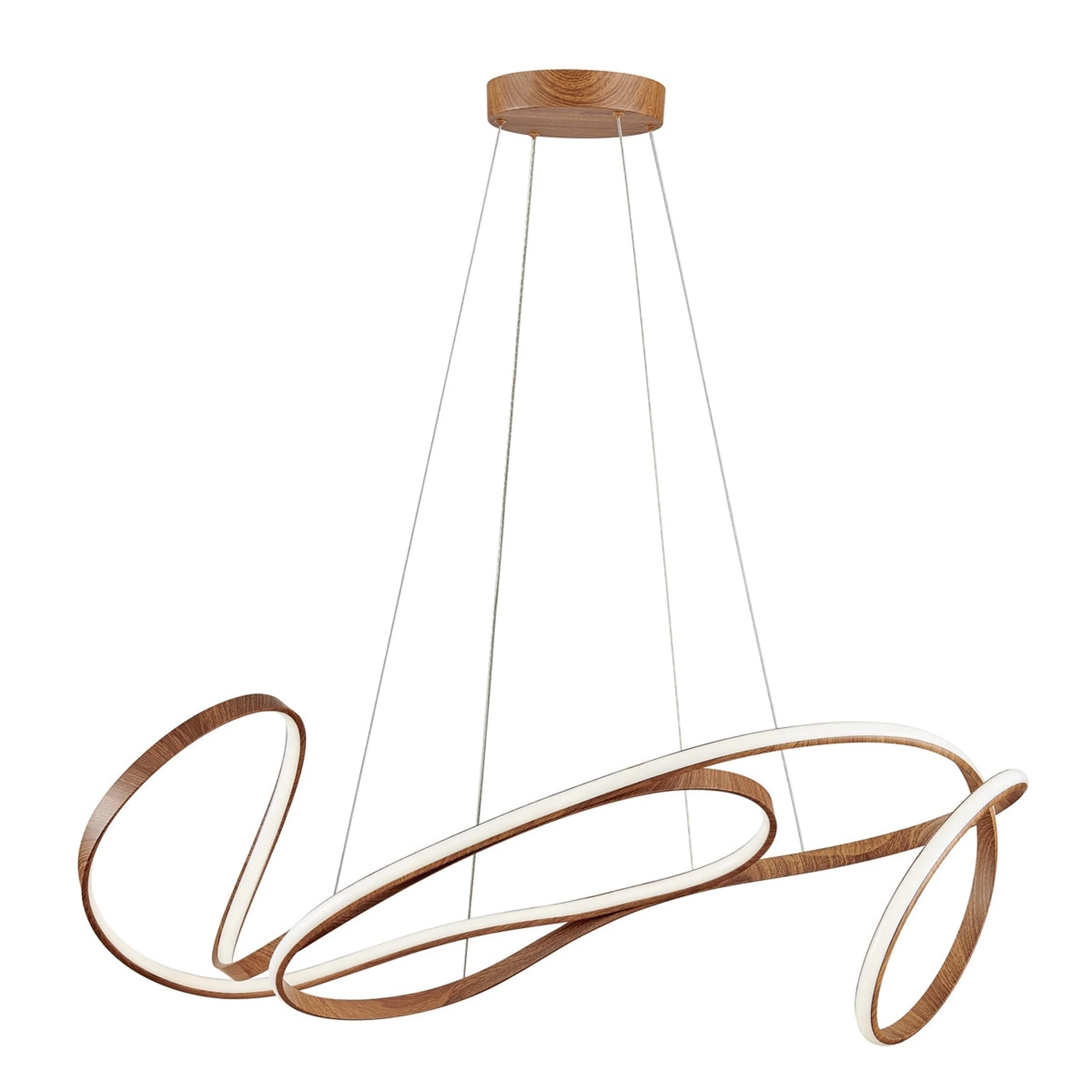 Finesse Decor Moscow Modern Chandelier - LED Ceiling Light Fixture, Curvy Design, Light Wood, Model CH-006-LW