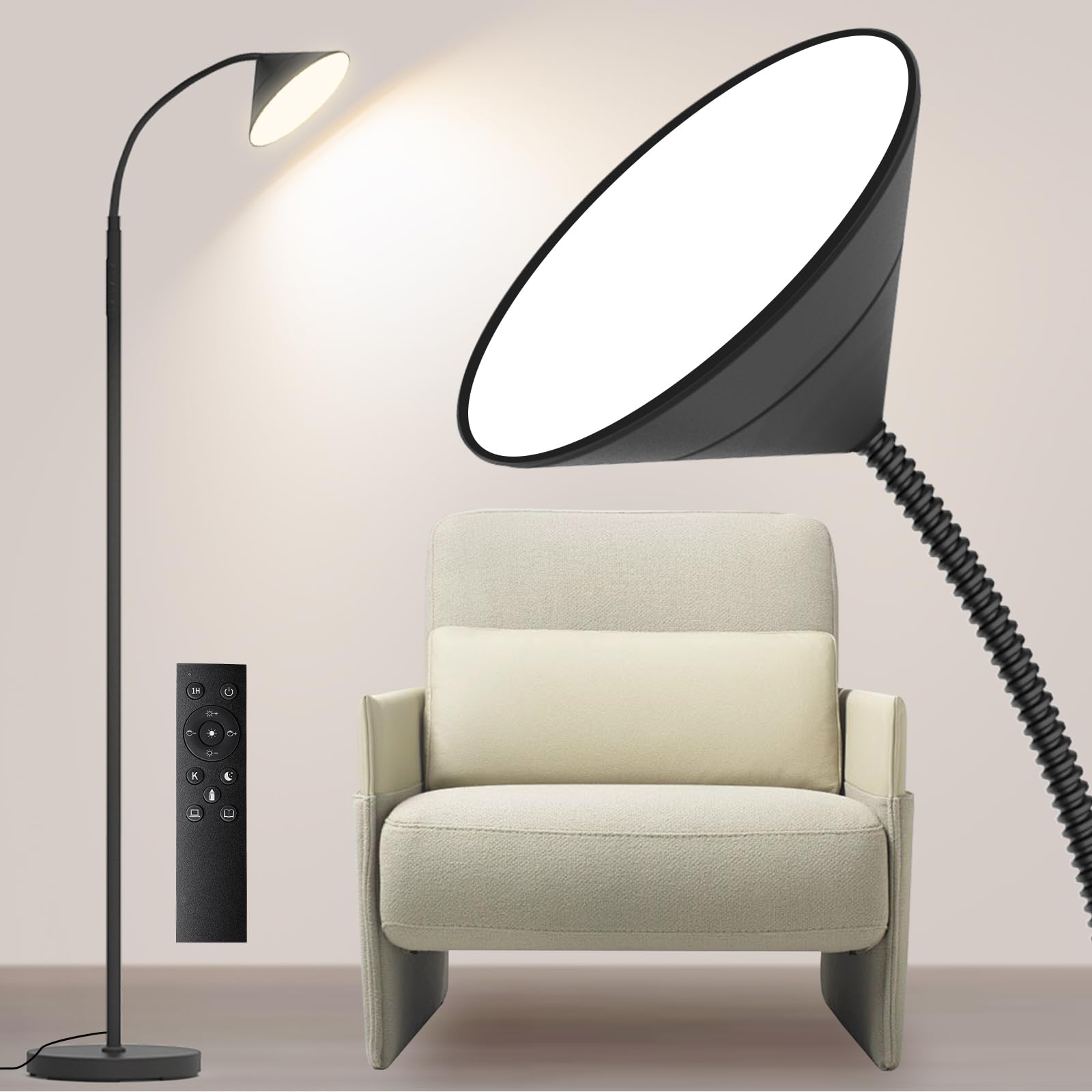 LED Floor Lamp, 18W LED Floor Lamps for Living Room, Stepless Adjustable Colors & Dimmable Standing Lamp with Timer, Remote & To