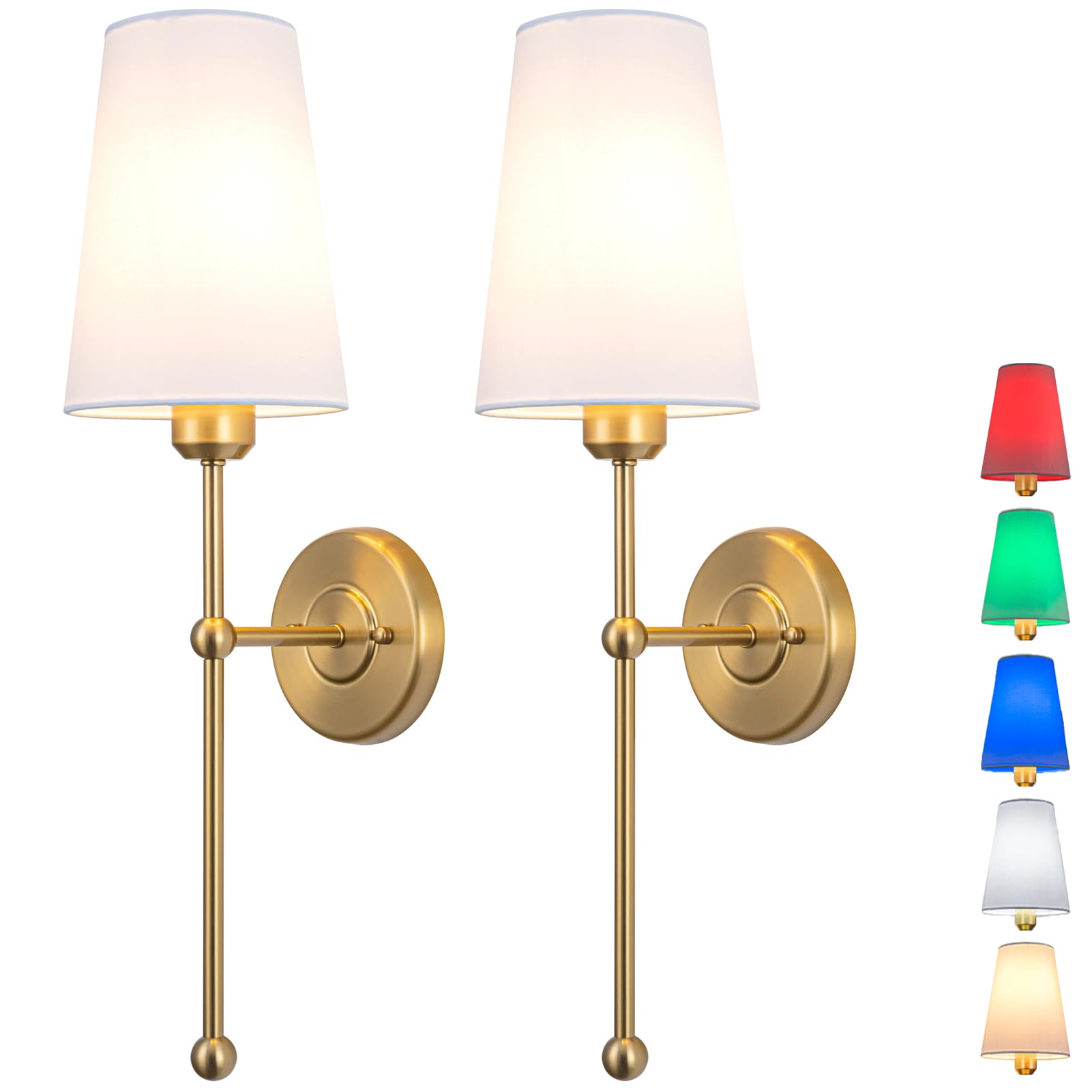 jengush 2 Light Battery Operated Wall Lights Fixtures with Remote Control, Wireless Battery Powered Wall Lamps with Fabric Shade