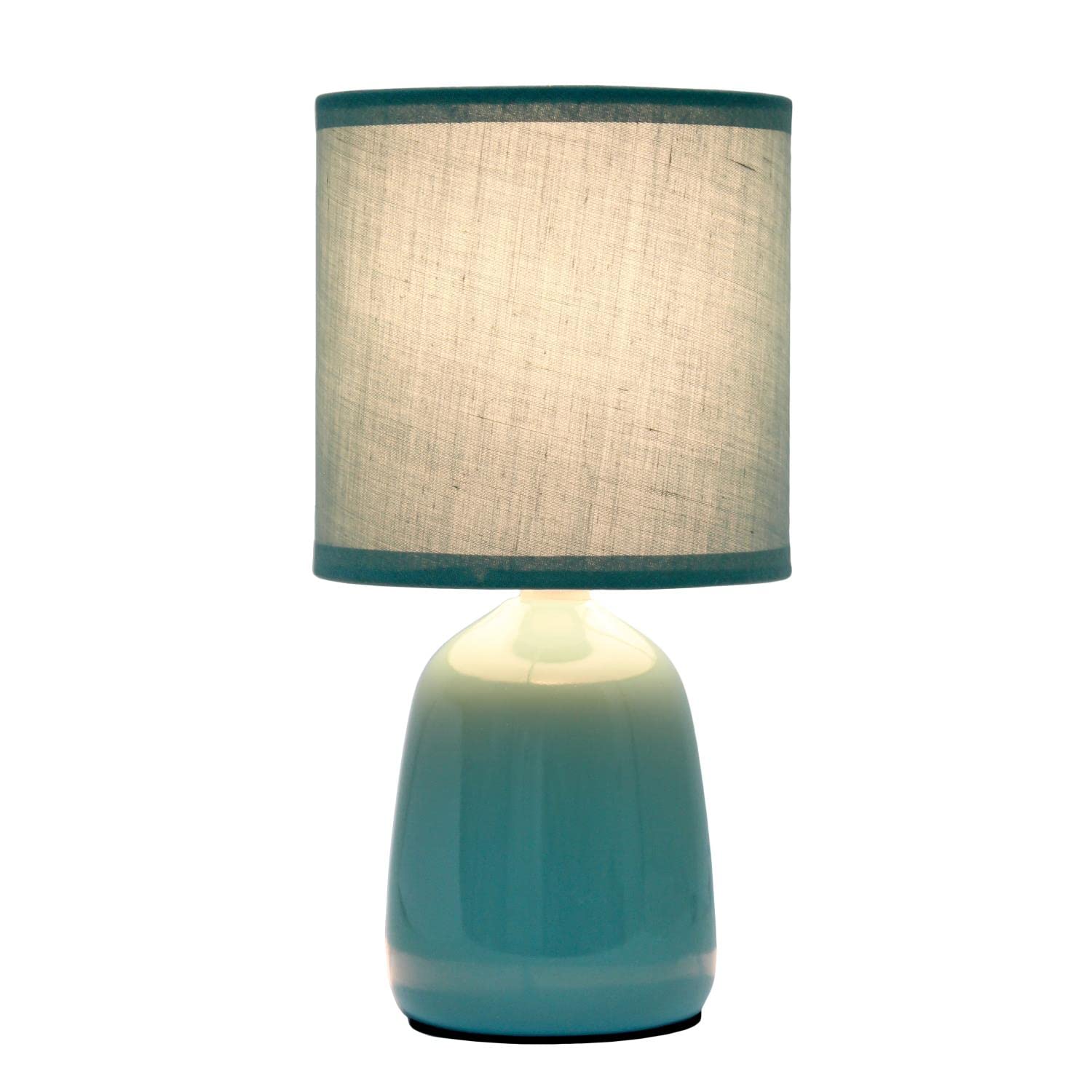 Simple Designs Lt1134-Sea 10.04&quot; Tall Traditional Ceramic Thimble Base Bedside Table Desk Lamp W Matching Fabric Shade For Home Decor, Nightstand, Bedroom, Living Room, Entryway, Office, Seafoam