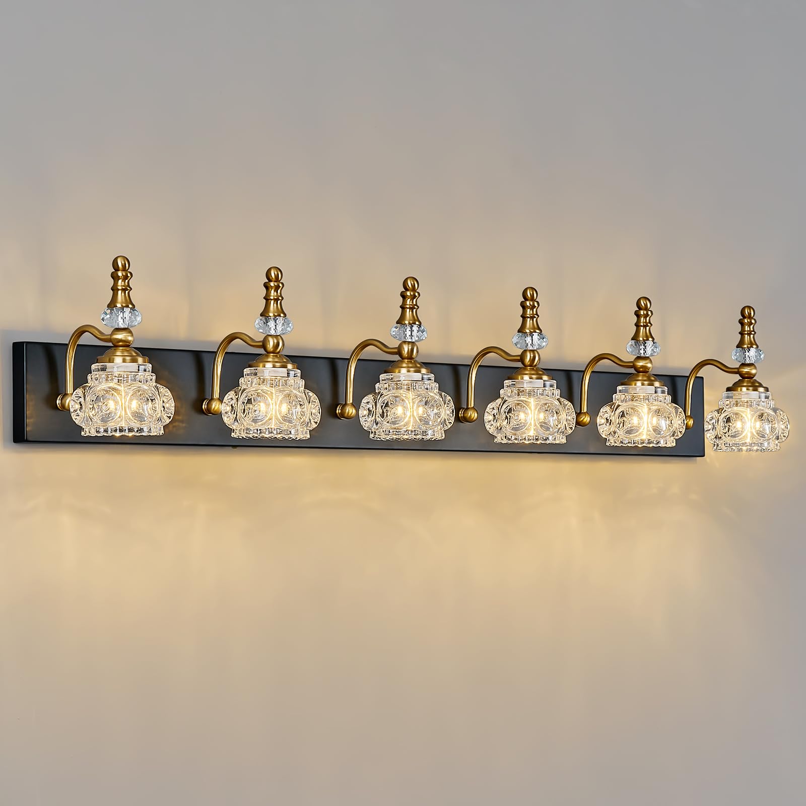 Lbsqj 6-Light Vintage Bathroom Vanity Light Fixture Industrial Black Gold With Glass Shade Vanity Light Fixtures Over Mirror Glass Bathroom Vanity Lighting Fixtures G9 Bulb Wall Lights