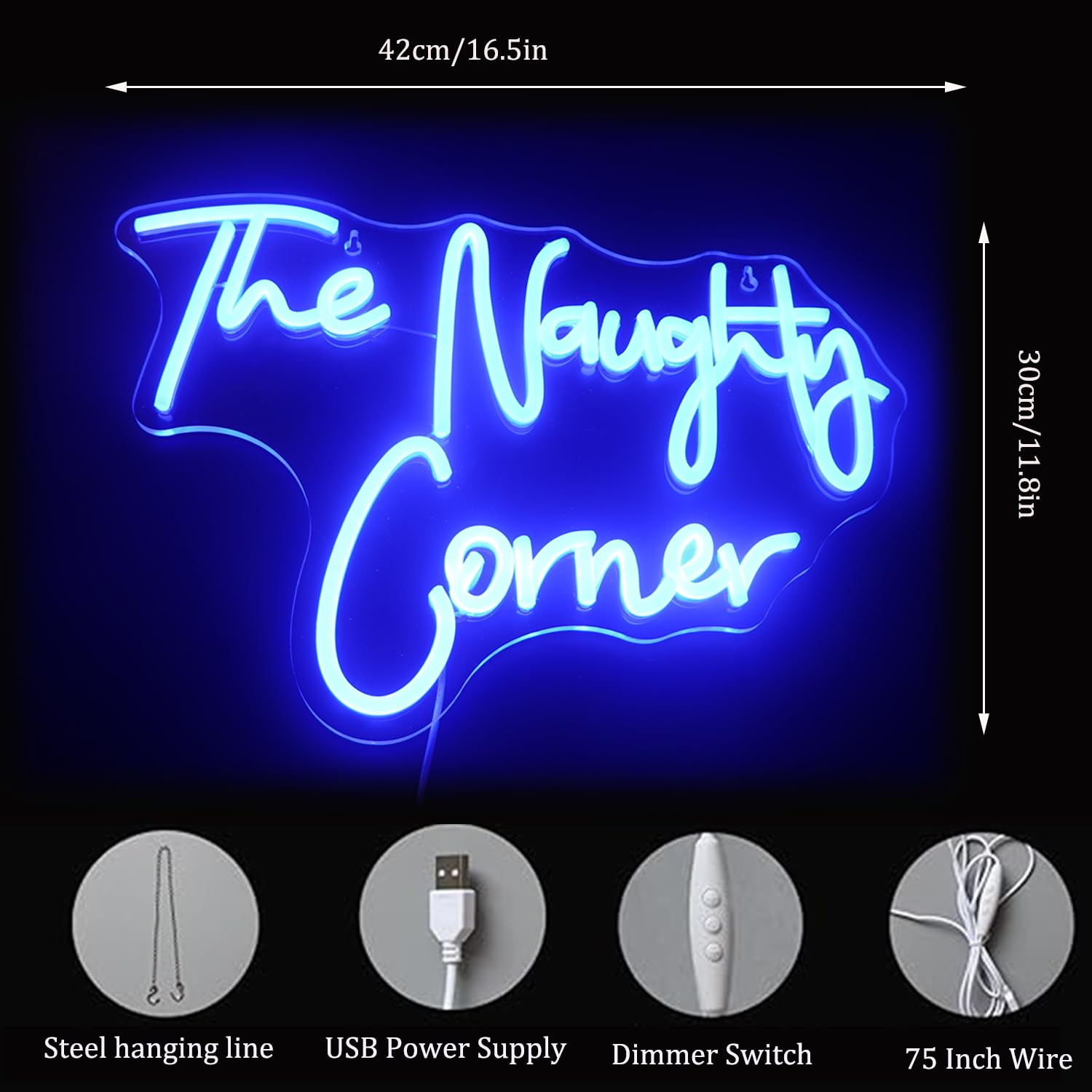 Qiaofei Led The Naughty Corner Neon Sign Word/Letters Usb Powered Neon Lights For Girls Room Home Bar Art Wall Decor Party Window Living Room Decor Birthday Christmas Gift(Blue)
