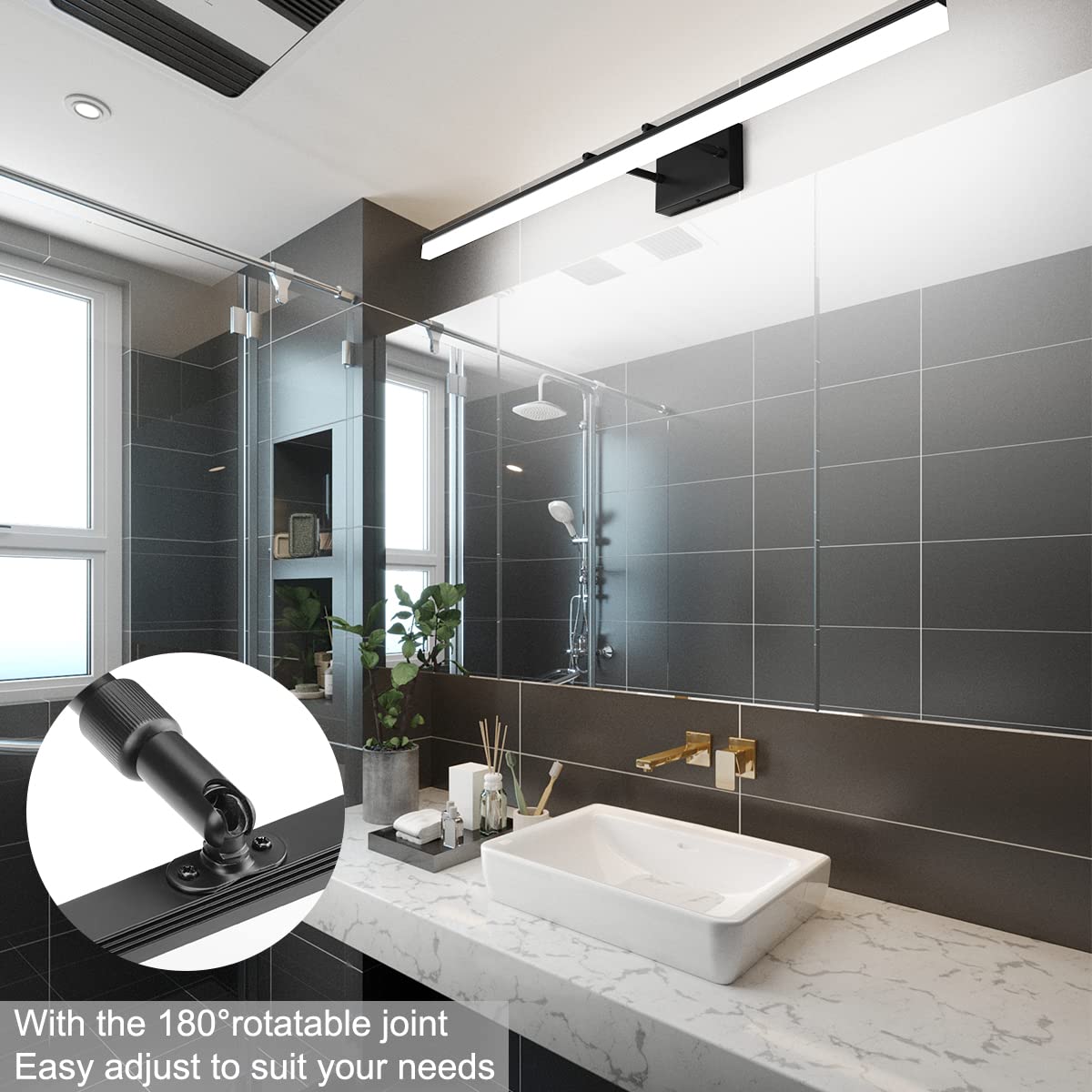 Aipsun 48" Black LED Vanity Light - Modern Adjustable Bathroom Lighting, Model 6480, Premium Aluminum, Rotatable Design