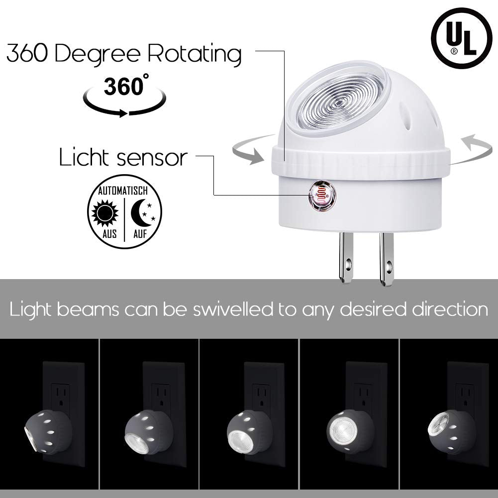 Emotionlite Night Lights, 360° Rotation, Dusk to Dawn Sensor, Neutral White, Pack of 4, Model ELN-187, Ideal for Kids & Adults
