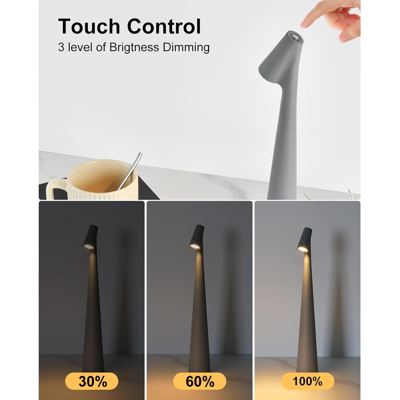 Hebangya Cordless Small Table Lamps Set Of 2,3 Levels Brightness Portable Desk Lamp,Rechargeable Battery Lights For Outdoor, Res