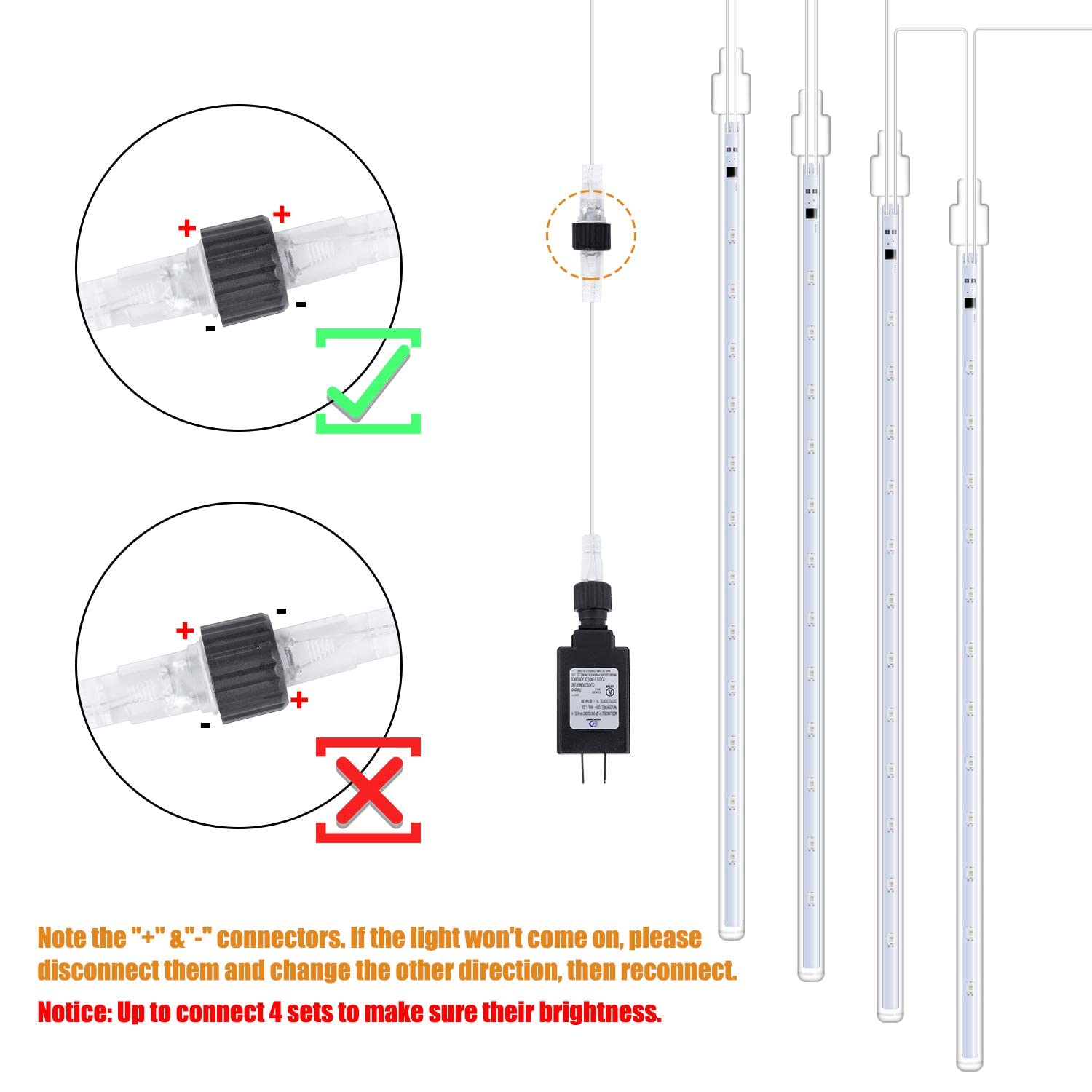 Brightown Meteor Shower Lights - 10 Tube 360 LED Outdoor Waterproof Christmas Lights - 16 Inch - Warm White