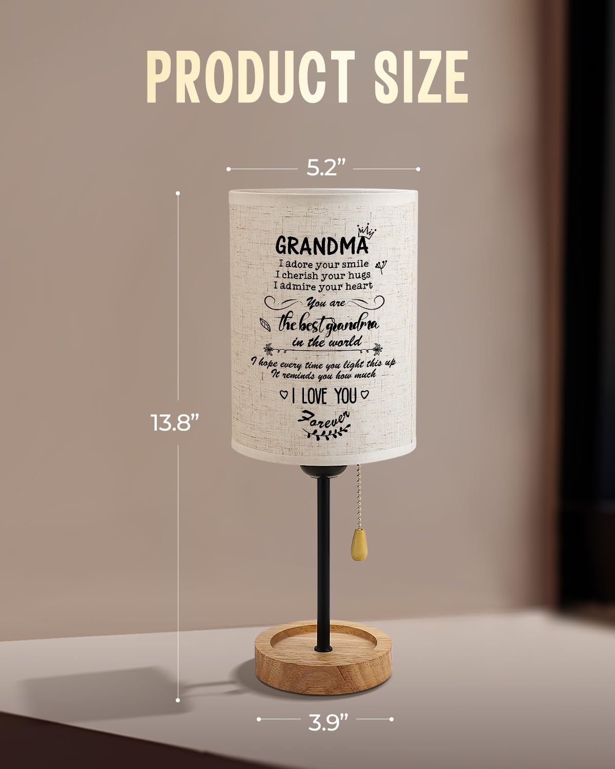 Calibron Grandma Gifts From Grandkids Linen Fabric Wooden Table Lamp,Grandma Birthday Gifts Bedroom Night,Birthday Gifts For Gra