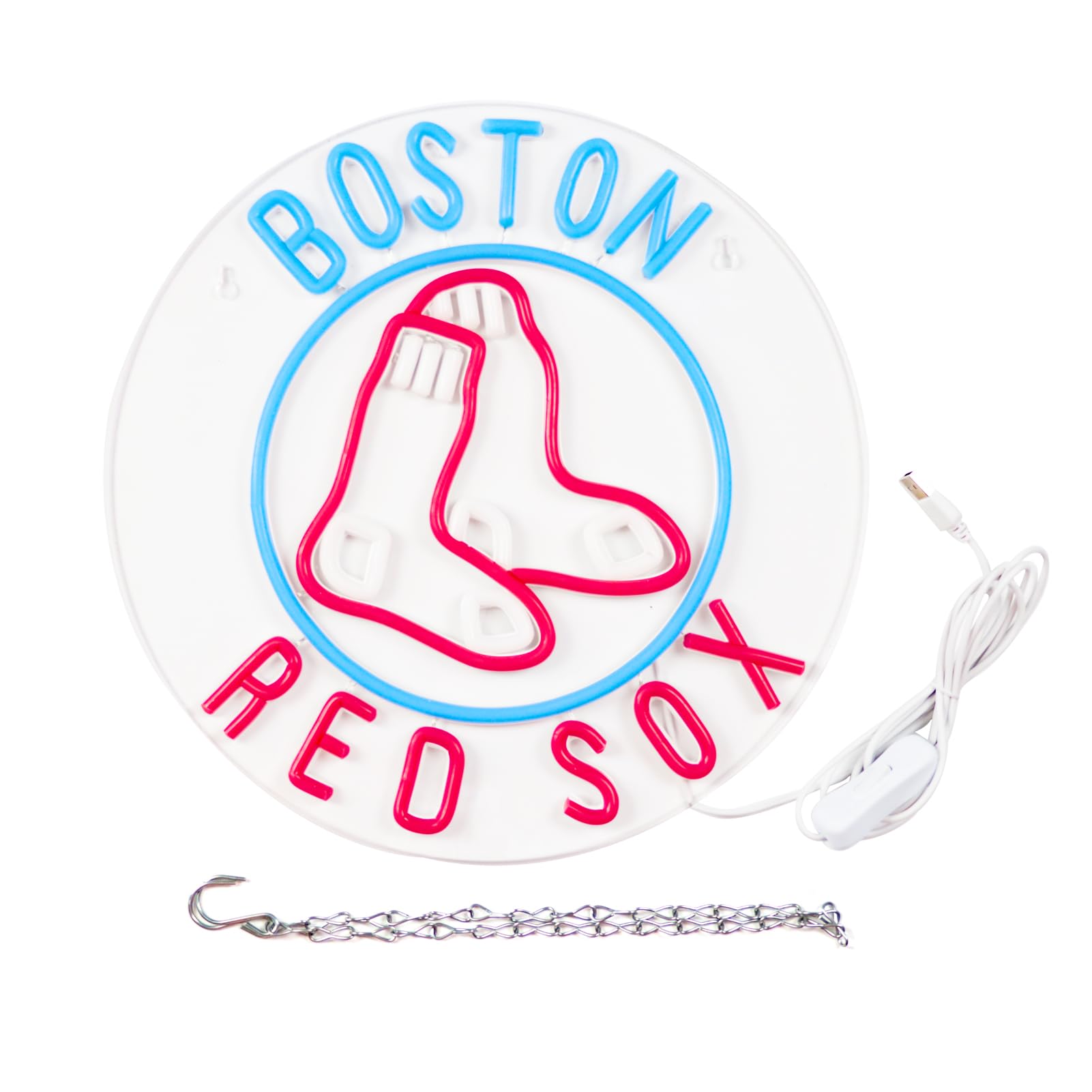 WonderfulLife Red Sox Neon Sign - LED Lights for Man Cave/Bar, Red/Blue, Plastic, MLB Team Logo Decor