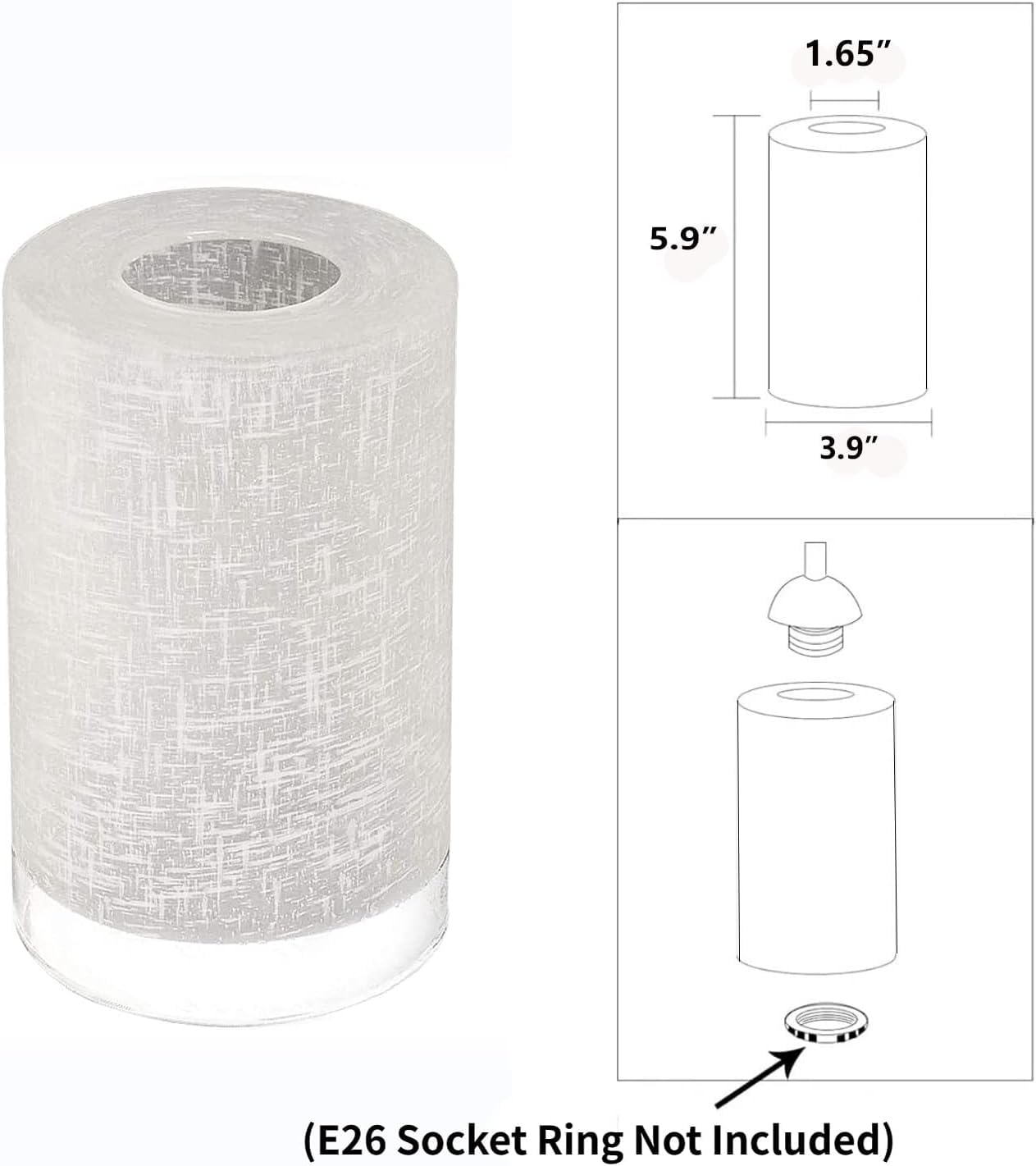 8 Pack White Linen Frosted Glass Lamp Shade, Glass Shade Covers Replacements For Light Fixtures, Cylinder Globe Glass Shades Covers