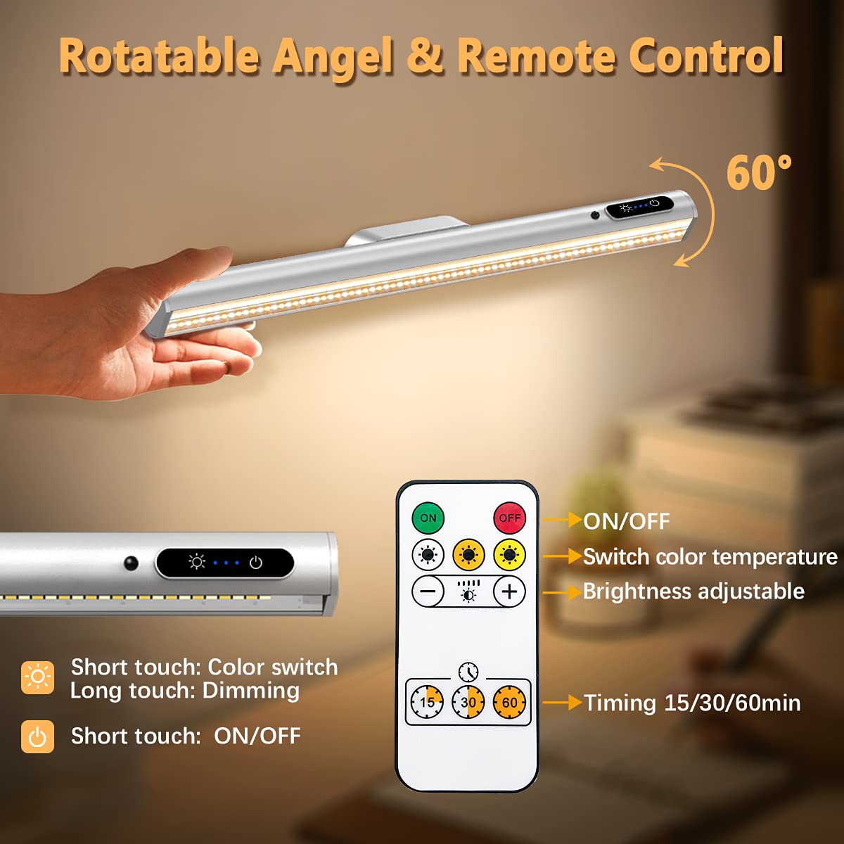 Hapfish Battery Powered Operated Wall Strip Lights, Rechargeable Magnetic Led Light Bar With Remote Control, Dimmable Desk Lamp,