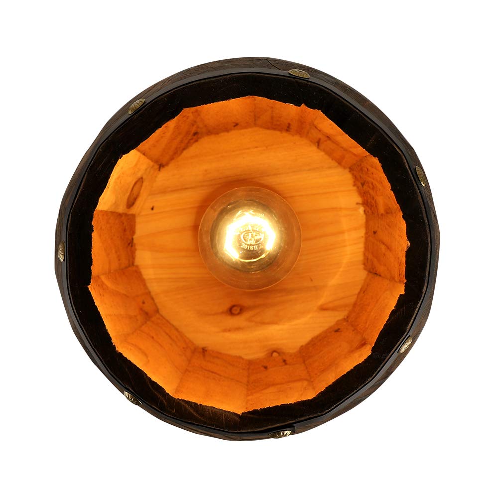 Newrays Antique Wood Wine Barrel Pendant Lamp, Rustic Ceiling Light Fixture, XS Size, Unique Design