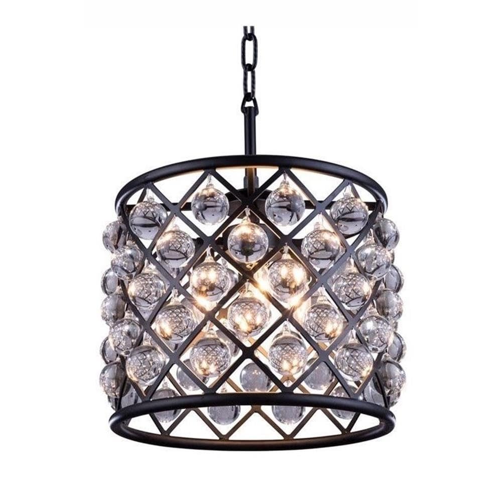 Elegant Lighting Madison Collection 3-Light Pendant Lamp with Royal Cut Crystals, Mocha Brown Finish