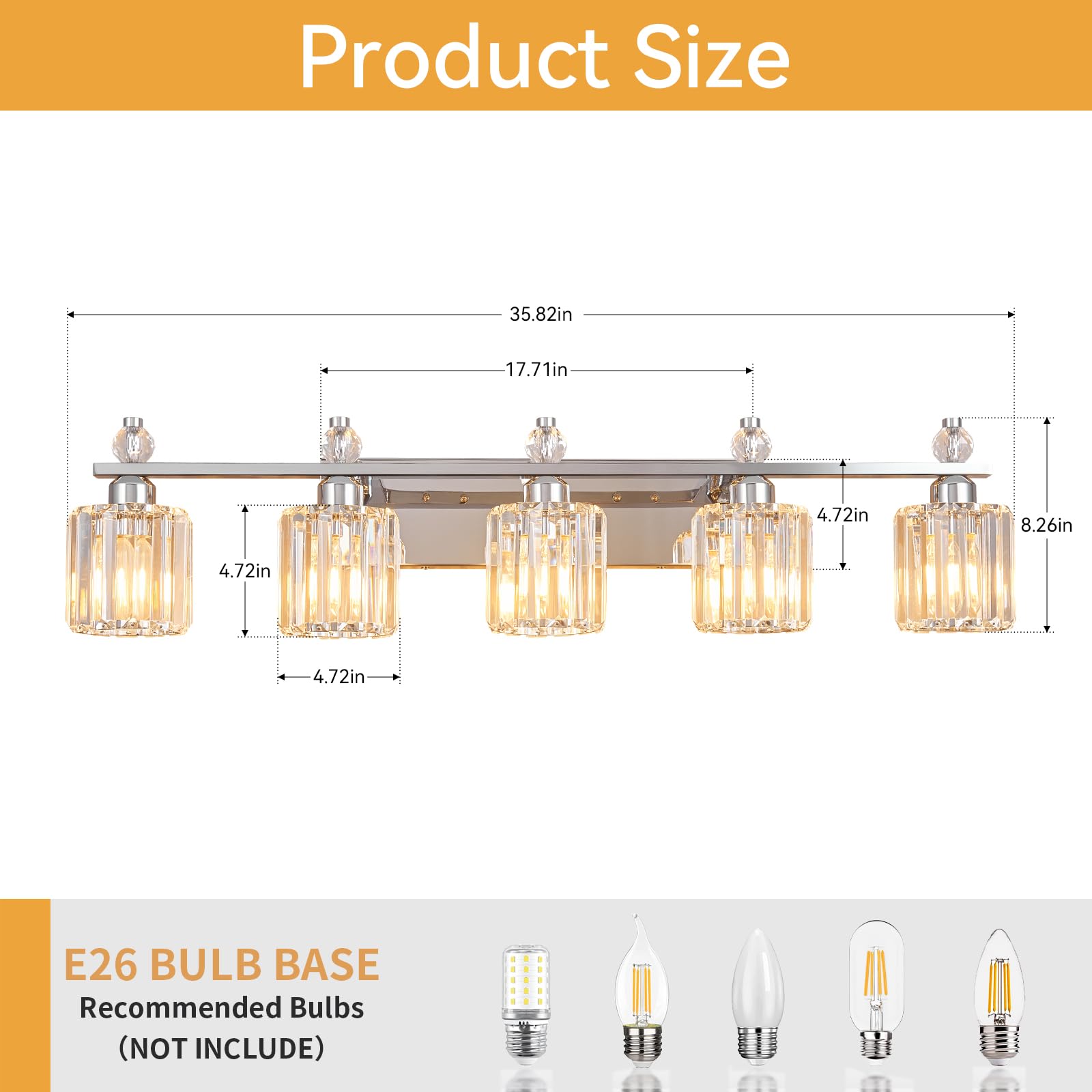 FDPBY 5-Light Bathroom Vanity Lights, Chrome Modern Crystal Fixtures, Model 291
