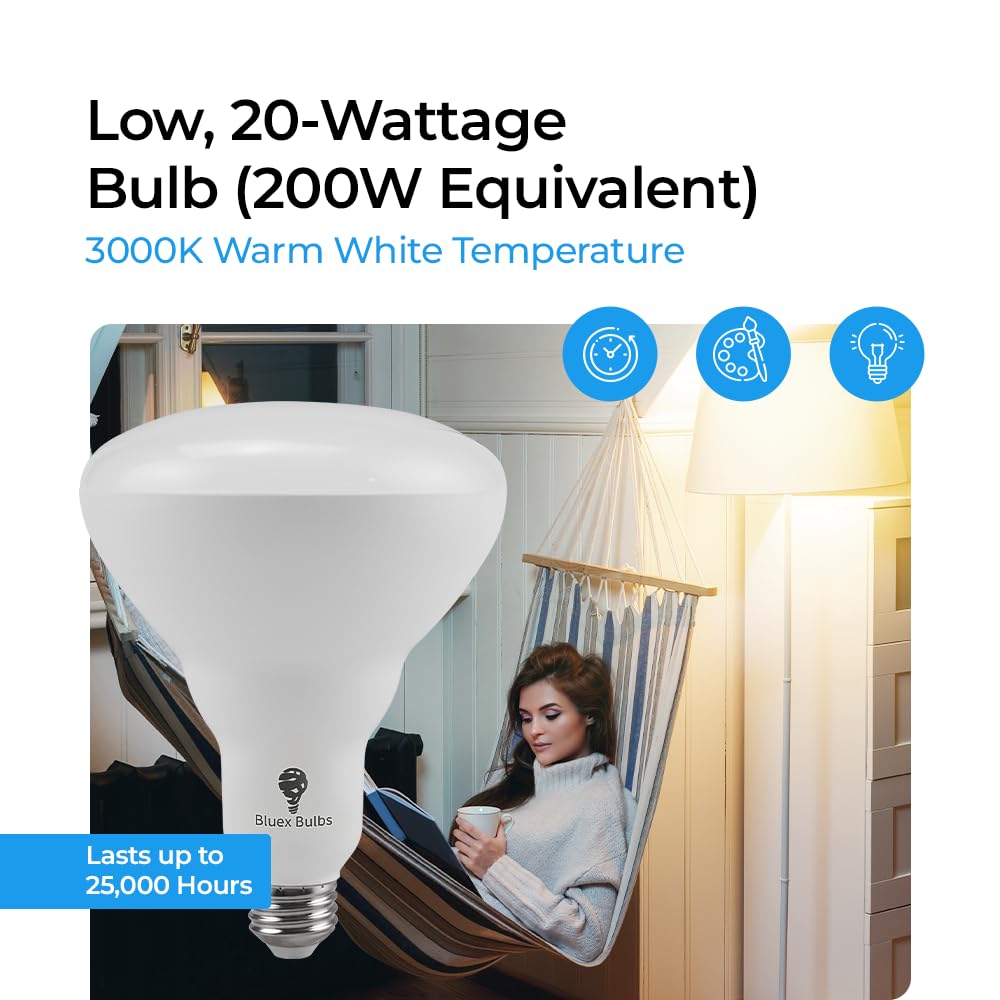 Bluex Bulbs 2 Pack 20W Br40 Ho High Power Led Indoor Flood Light Bulbs 5000K Daylight - Dimmable 1800 Lumens E26 200W Equivalent