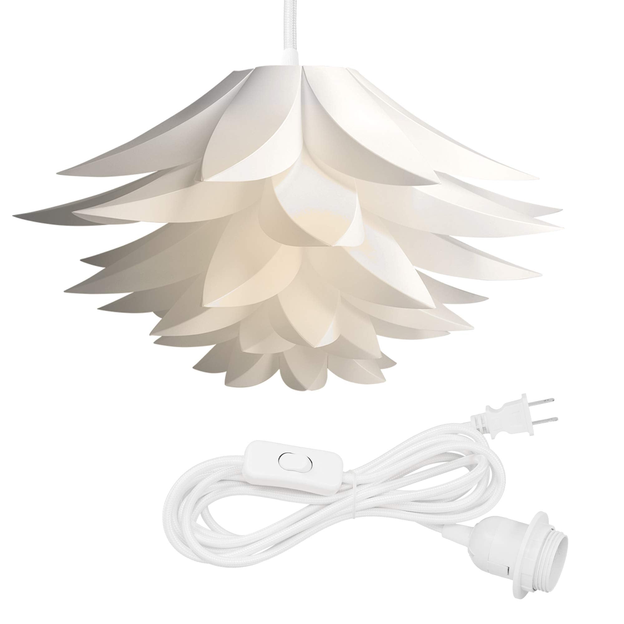 kwmobile Hanging Puzzle Lamp Kit - Lotus Flower 19.7 (50cm) Modern Ceiling Pendant Light with DIY Shade to Assemble and 15ft Plu
