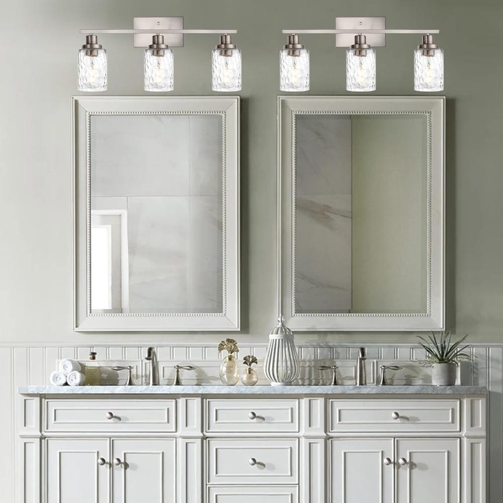 MELUCEE 3-Light Bathroom Vanity Lights Brushed Nickel Metal Industrial Fixture Model 450A-3W-SN