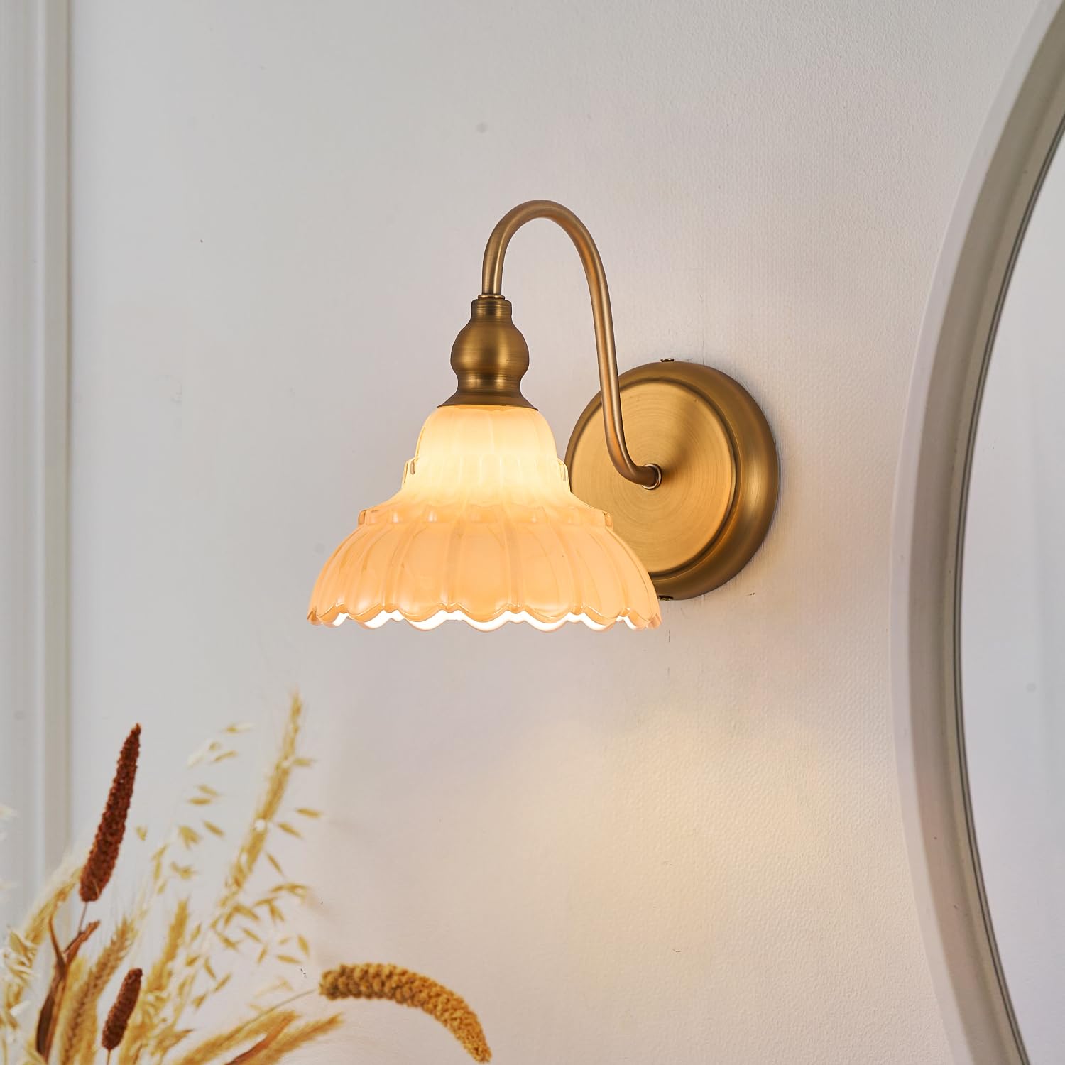 Tlolgt Modern Wall Sconce Bedside Wall Lamp White Vintage Glass Bedroom Light Fixtures In Door Lighting Fixture For Bathroom Living Room Hallway Corridor