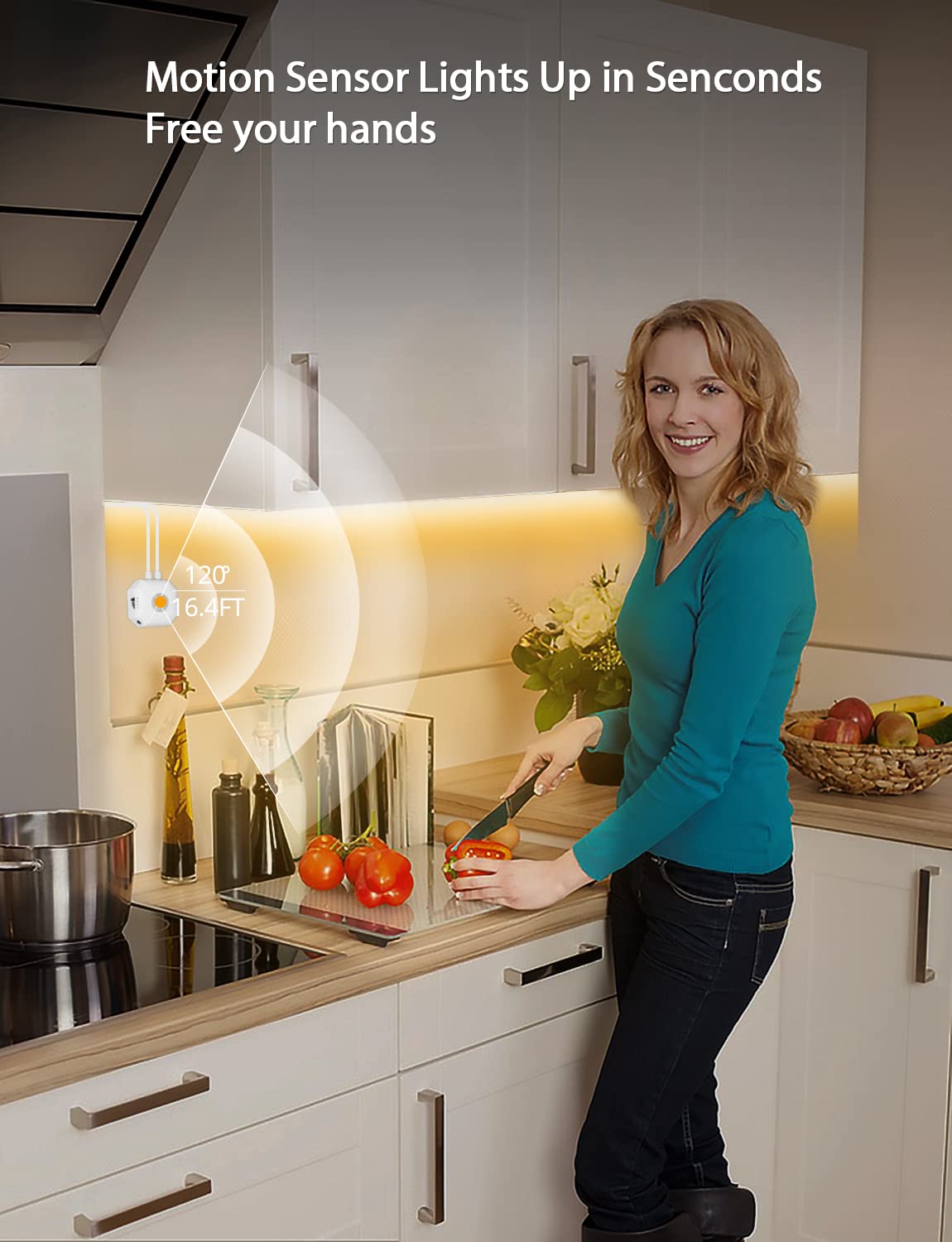 Maticod Motion Sensor Lights Indoor Under Bed Lights, 3500K Motion Sensor Led Strip Lights For Bedroom, Warm White Under Cabinet