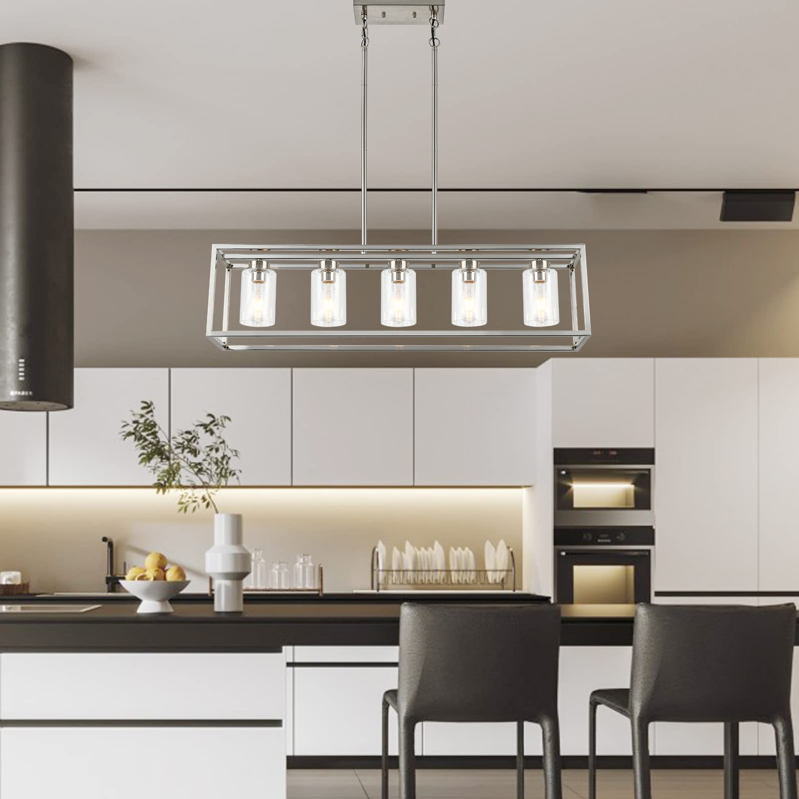 Xilicon Brushed Nickel 5 Light Modern Pendant Lighting Fixture For Dining Room, Kitchen, Bedroom