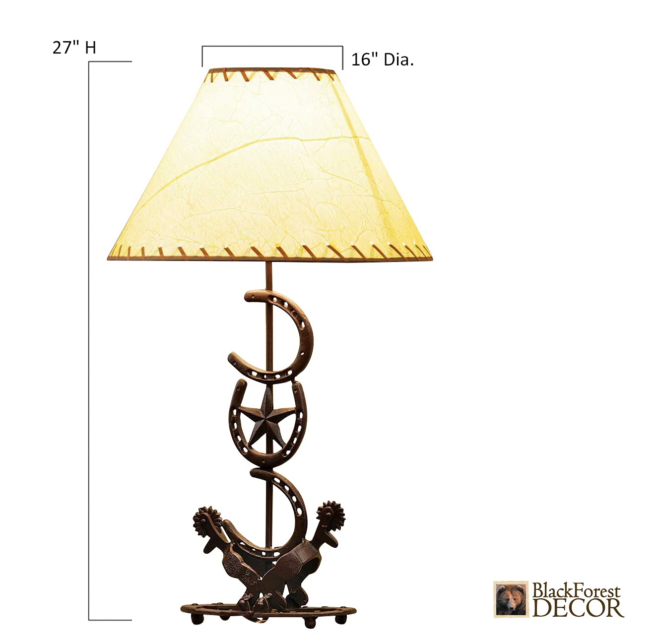 BLACK FOREST DECOR Horseshoe Star Table Lamp - Vintage Rustic Iron Lamp for Cabin & Living Room - 27" x 16"