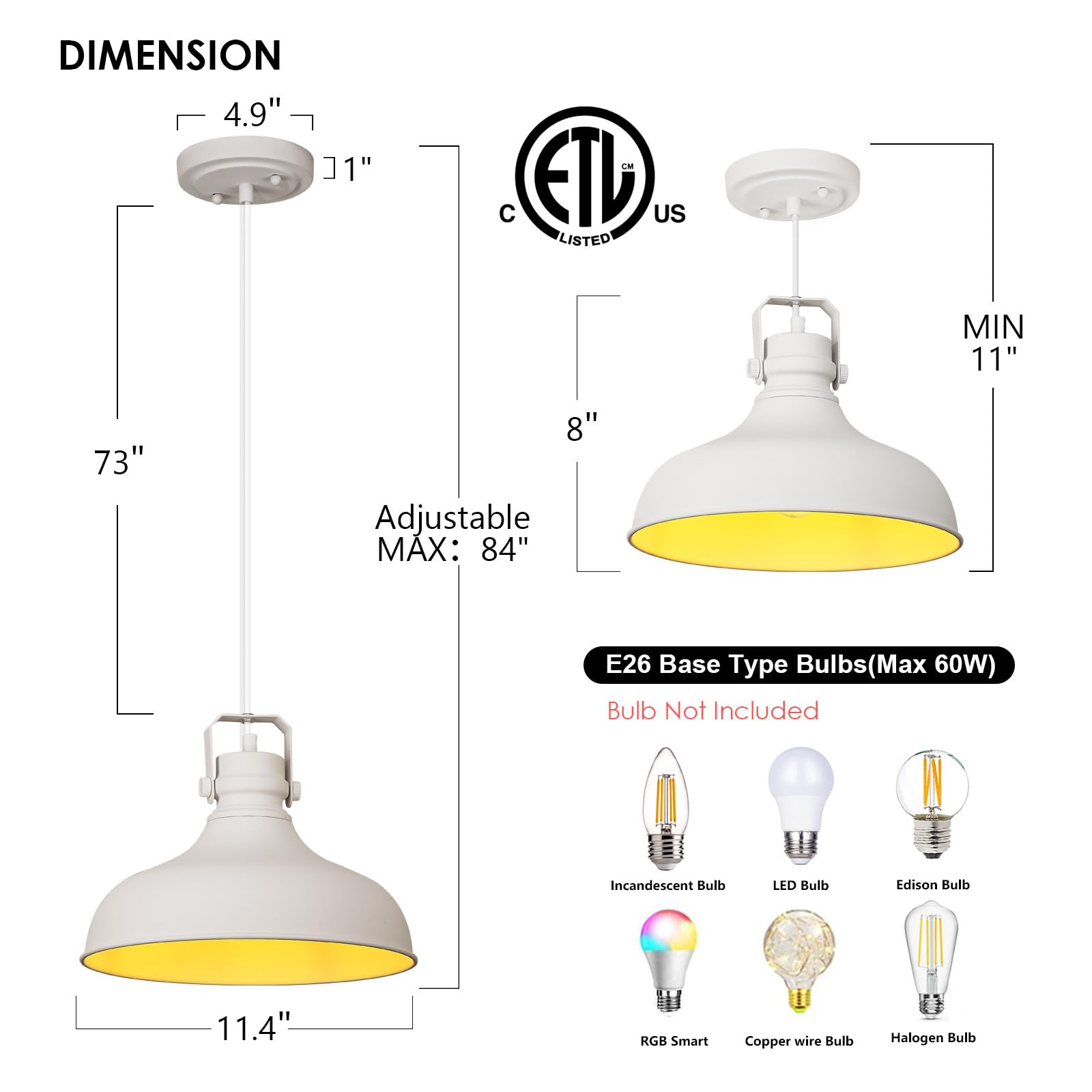 Alaislyc White Farmhouse Pendant Lights Matte Pendant Lighting For Kitchen Island Industrial Adjustable Height Vintage Dome Hanging Light Fixtures For Barn  Dining Room 3 Packs