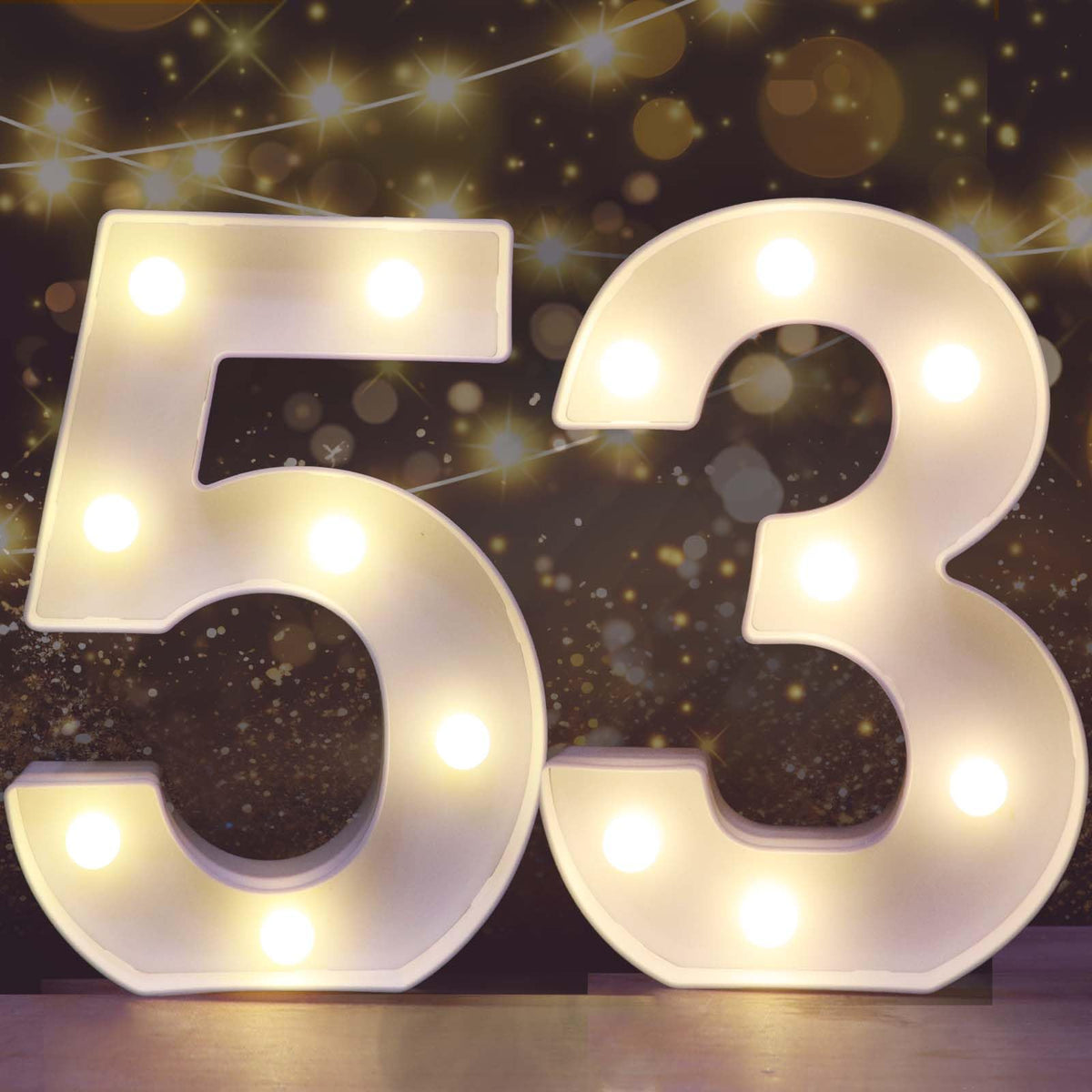 Pooqla Decorative Led Light Up Number Letters, White Plastic Marquee Number Lights Sign for 53th Birthday Party Wedding Decor Battery Operated Number (53)
