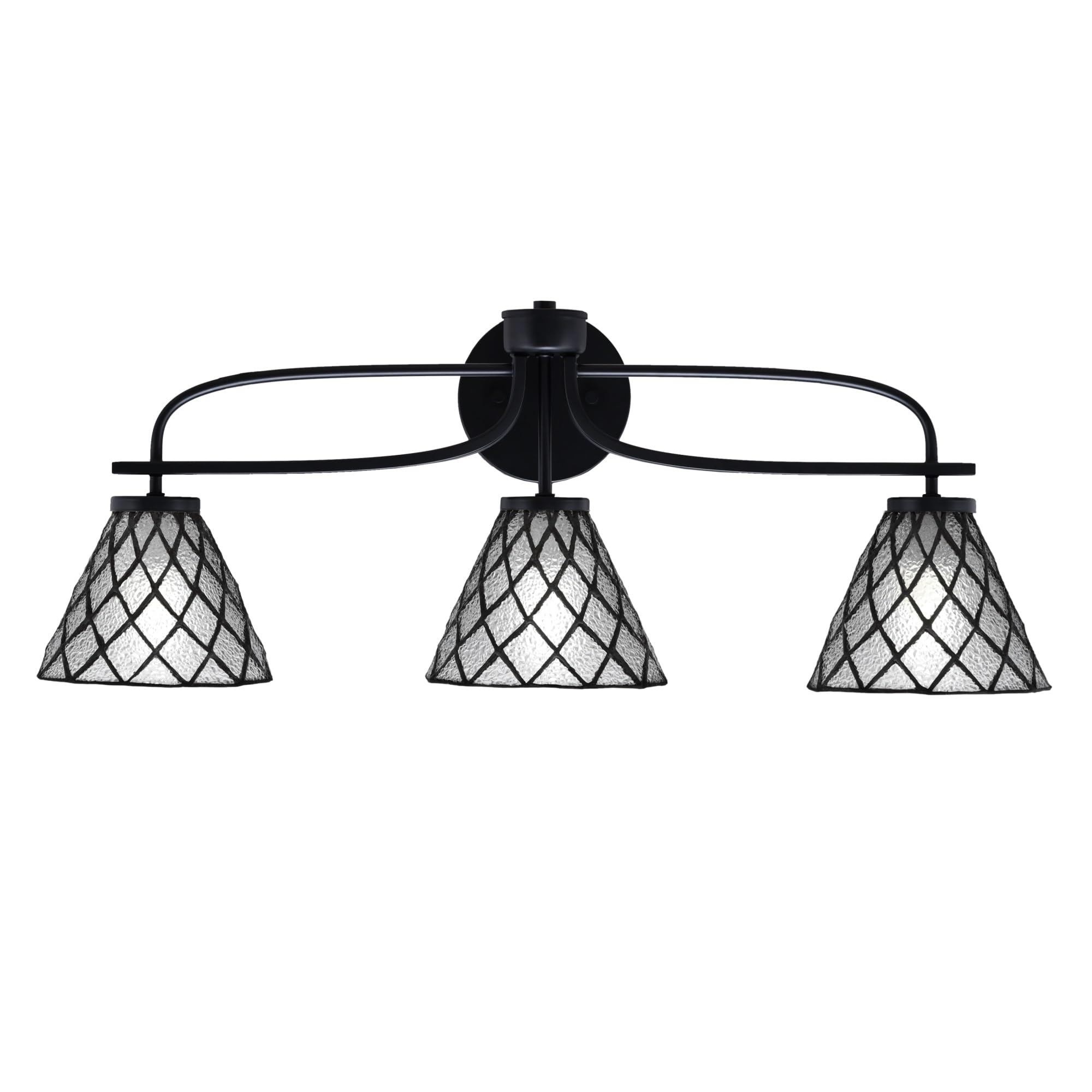 Cavella 3 Light Bath Bar Shown In Matte Black Finish With 7" Diamond Ice Art Glass