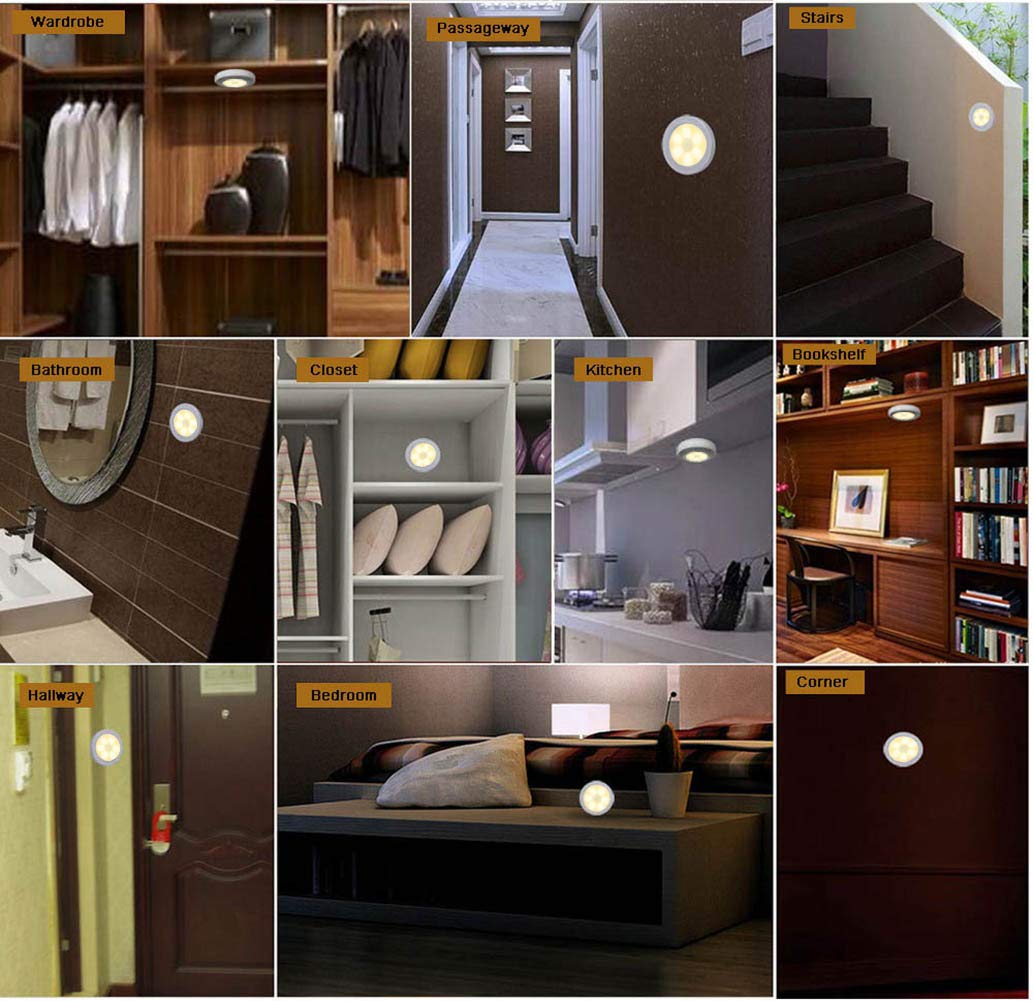 6 Pcs Motion Sensor Night Light Indoor, Cordless Battery Operated Led Night Light Step Lights Wireless Under Cabinet Lighting Sa