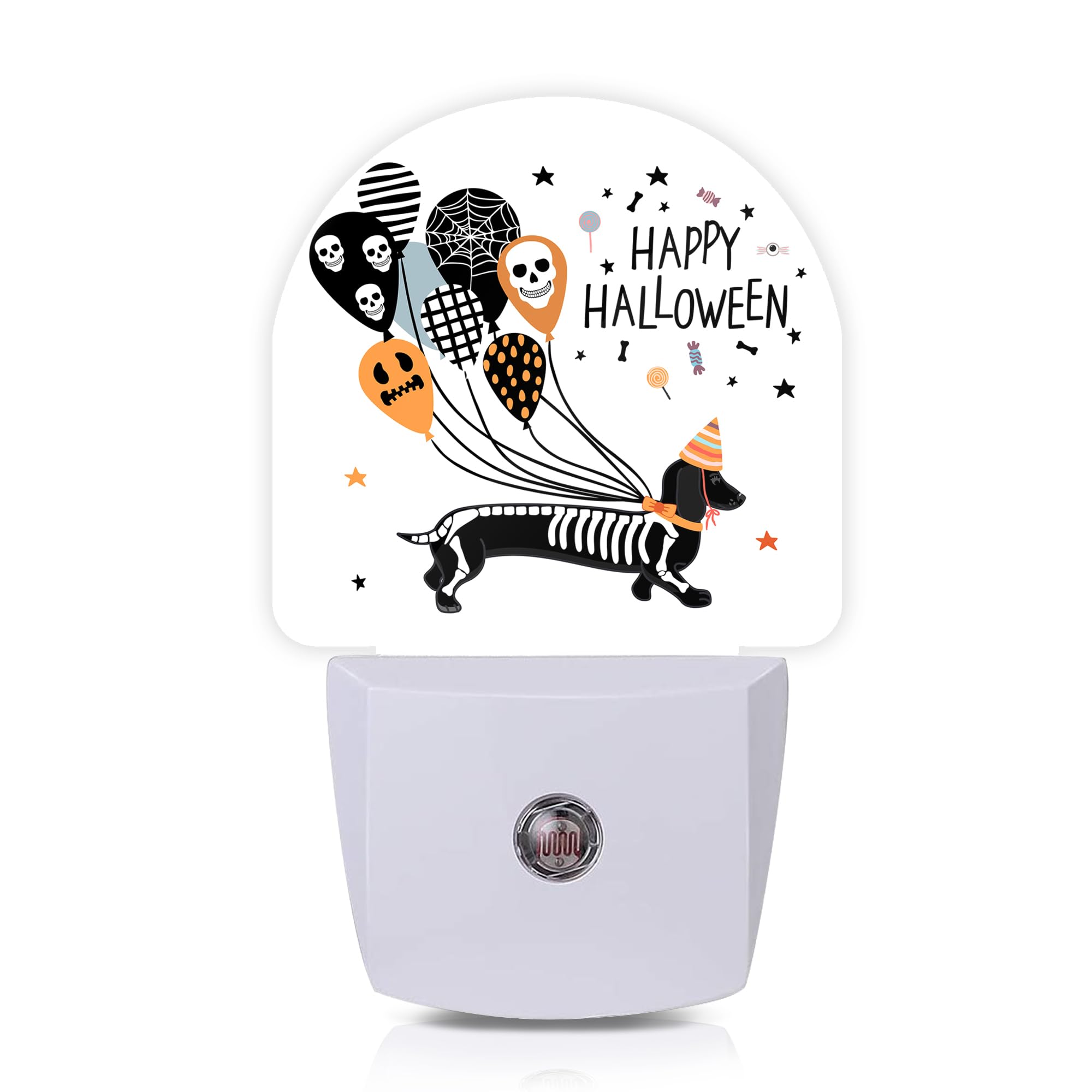 Axxitude Halloween Dachshund Dog Skeleton Night Lights Plug Into Wall For Girls Boys Room,Night Light Led Lamp Dusk To Dawn Sensor Round Lamp For Bedroom Bathroom Hallway Home Wall Decor Nightlight