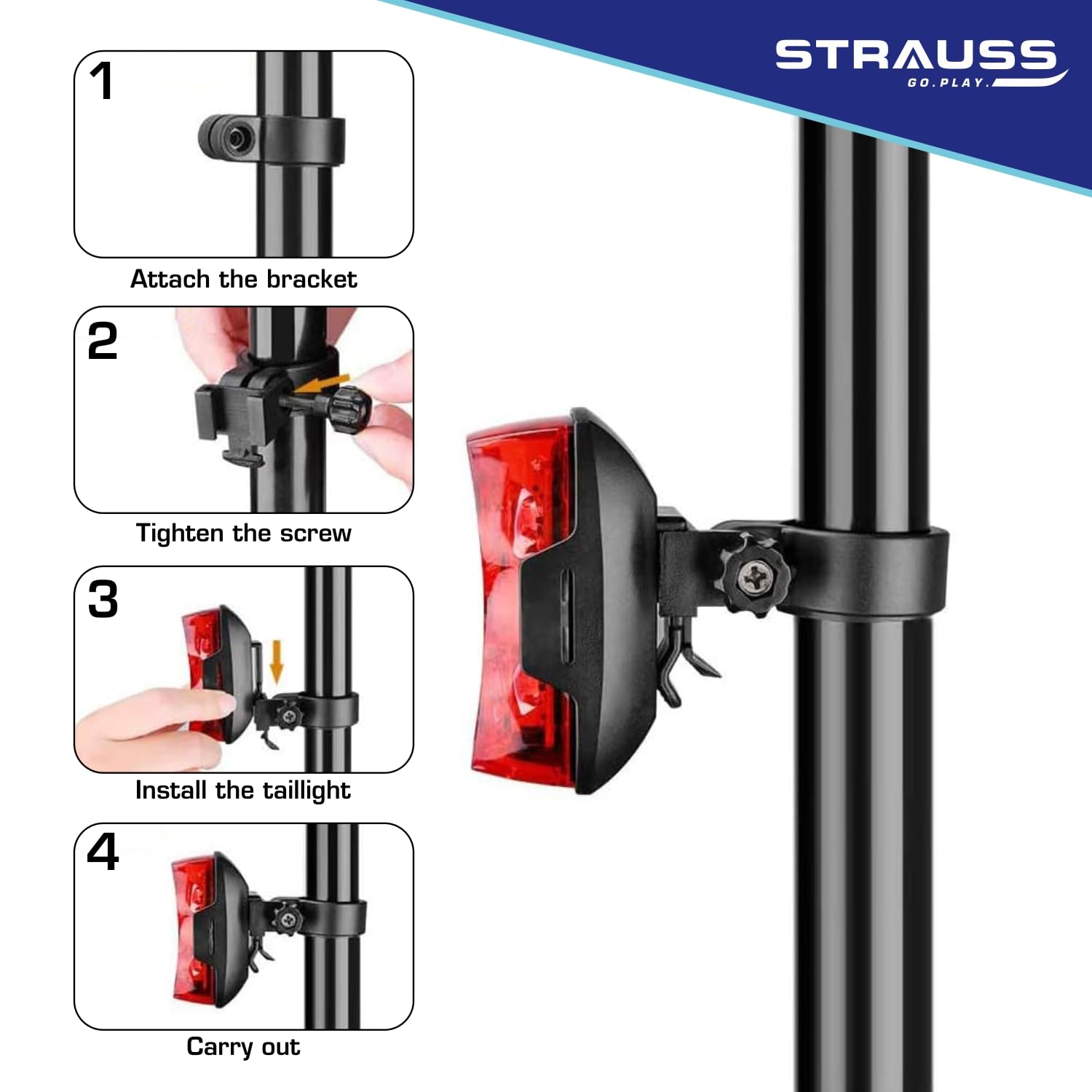 Strauss Dual LED Bicycle Rear Tail Light | Waterproof Cycle Light | Portable High Visibility LED Light for Safety | Cycling Acce