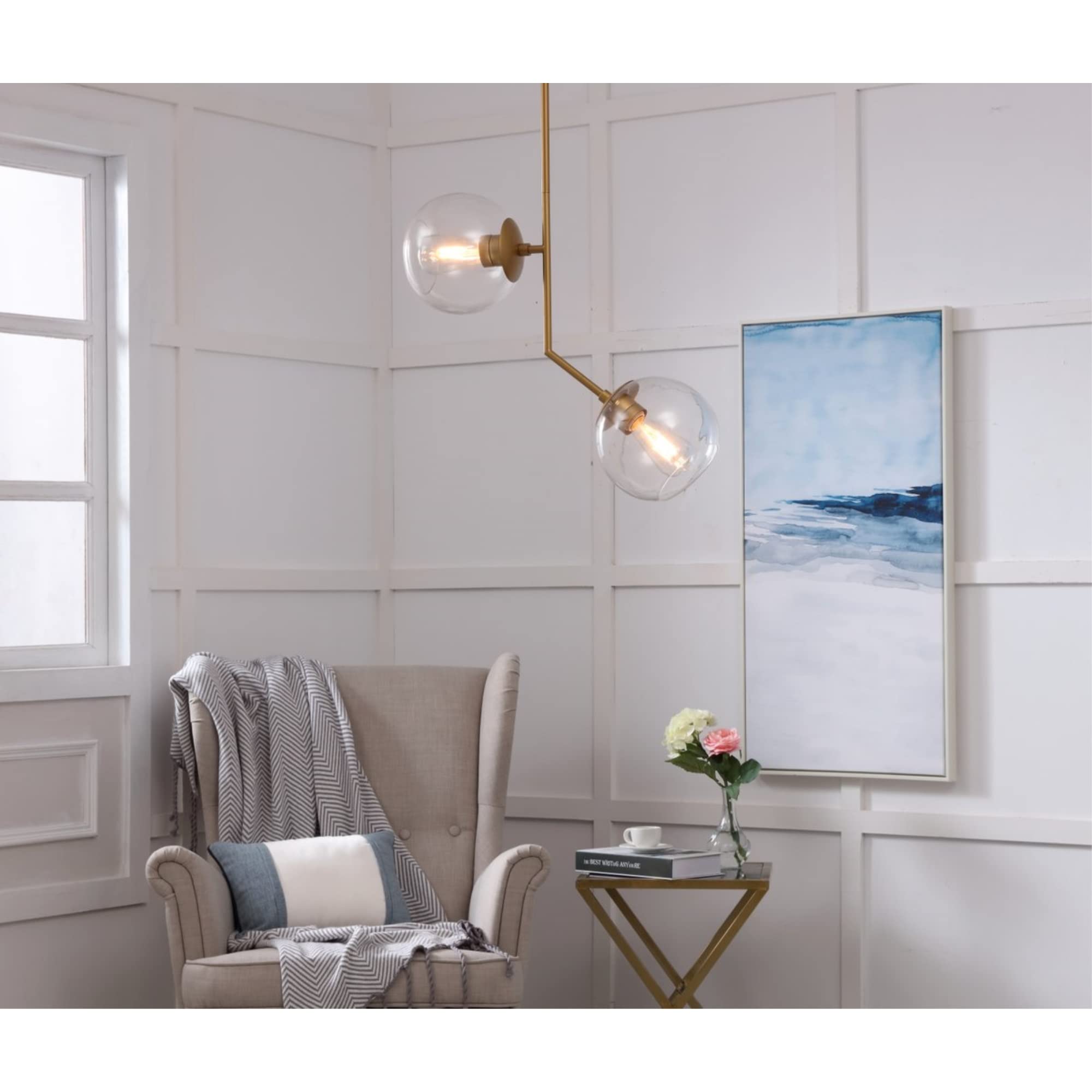 Living District Brass 2-Light Clear Glass Pendant Ceiling Light - Modern Home Decor