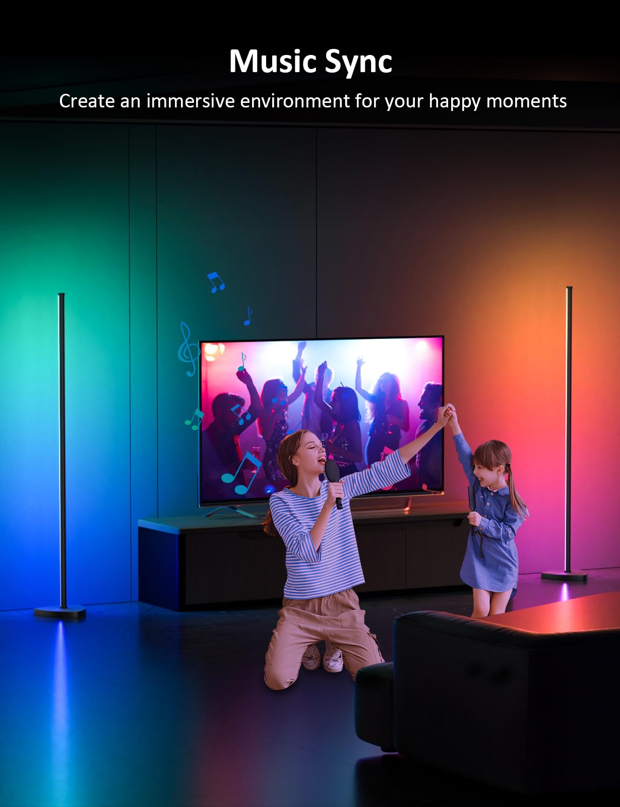 Rgb Ic Corner Floor Lamp, Led Corner Lamp With App And Remote Control, 16 Million Diy Color With Music Sync, Warm White Floor Li