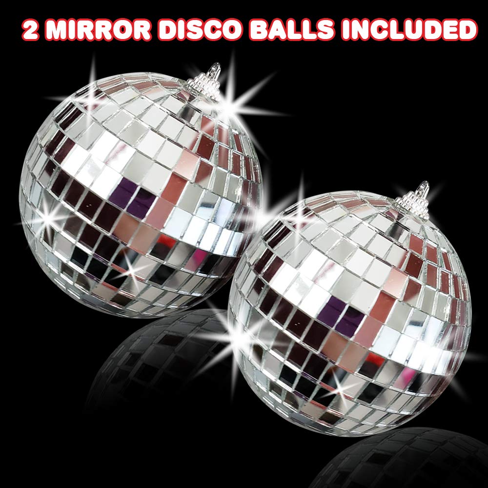 Artcreativity 4 Inch Mirror Disco Ball, Set Of 2, Silver Disco Balls With Hanging String For Parties, Birthdays, & Weddings, 90’S Disco Party Decorations & Supplies, Ceiling Décor Disco Accessories