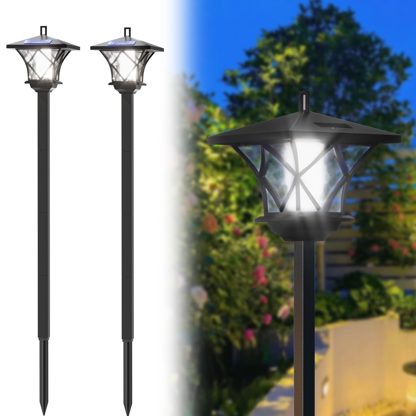 TUSAUW 59 Solar Lamp Post Light 2Pack, Vintage Street Lights for Outdoor, Patio, Garden, Lawn, Backyard, Pathway, Driveway, St