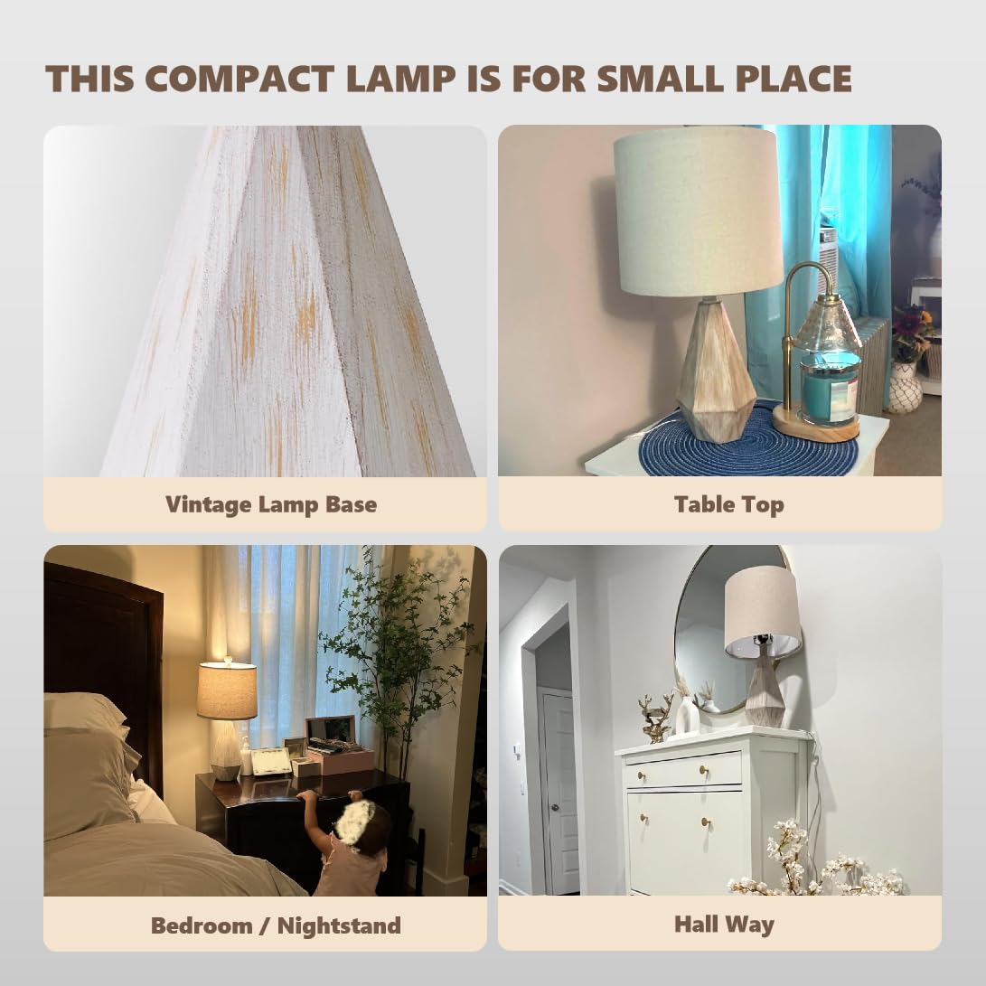 PoKat Rustic Table Lamp Set of 2, 20.25" Small, Washed White, Vintage Nightstand Lamps for Bedroom, Living Room, Office