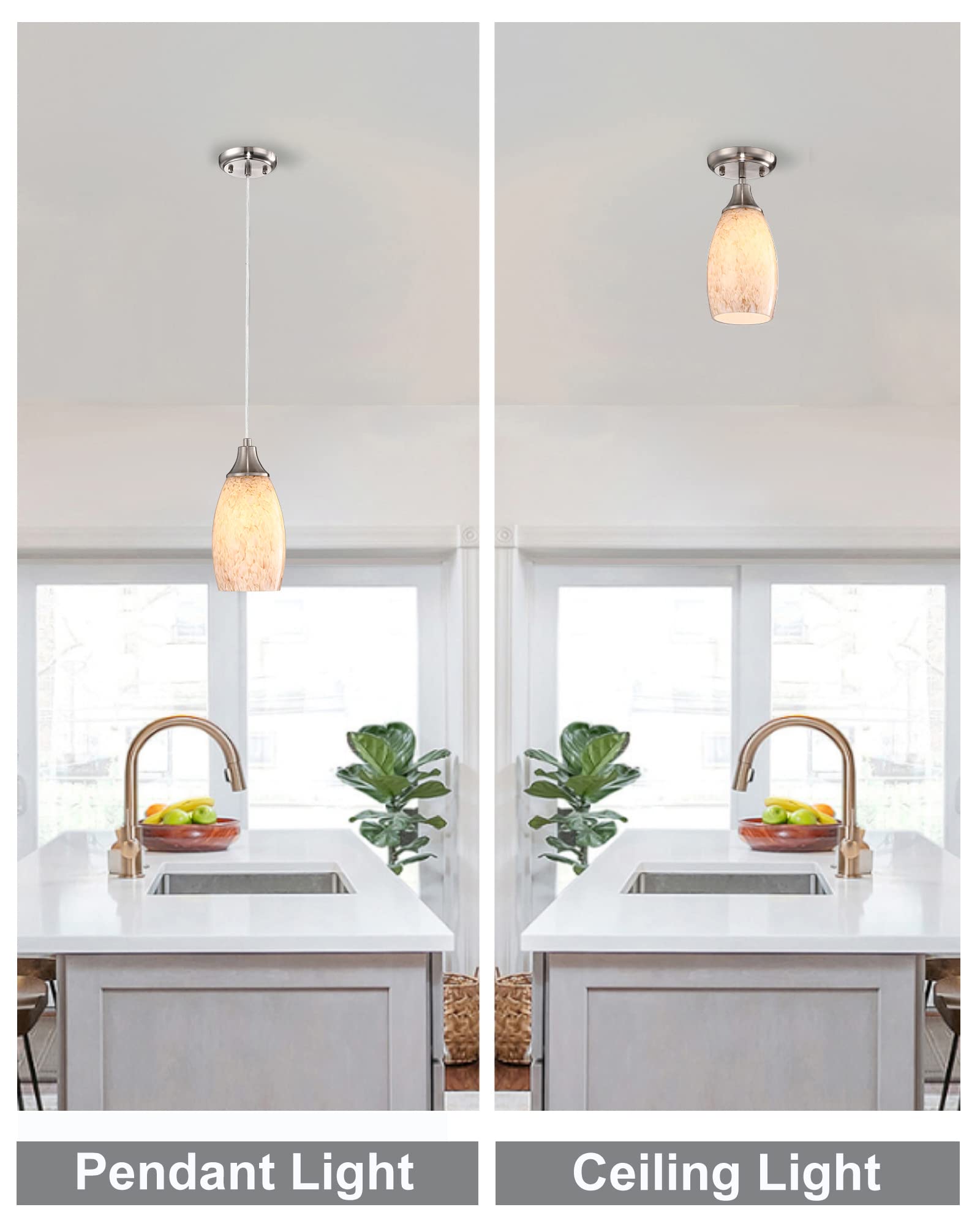 karyfine Milk Mini Glass Pendant Lights, Blown Art Glass, 13x8x7in, Abstract Creamy, Brushed Nickel Finish, 3-Pack for Kitchen, Bar, Dining Room
