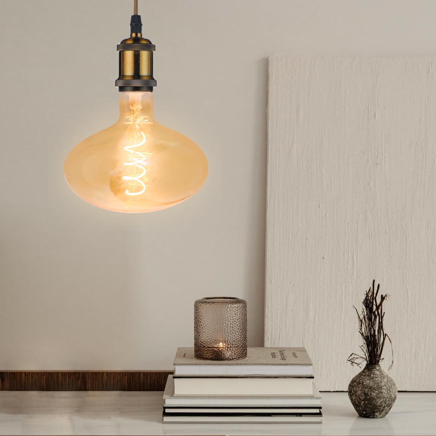 Whfialux Oversized Decorative Led Light Bulbs Giant Vintage Edison Light Bulb Tm160 Huge Mushroom Shape Bulbs Pendant Lighting Amber Glass 2200K Warm White 6W Dimmable 250Lm(40W Eq.) E26 Base (Tm160)