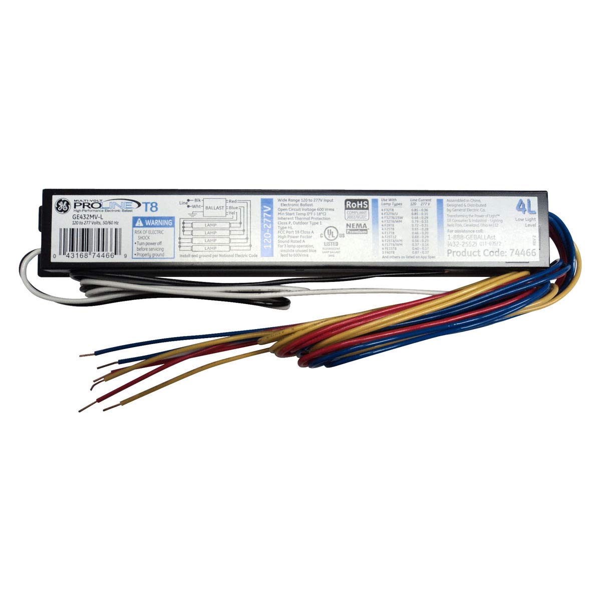 Ge Ultramax Proline 120/277V Instant Start Ballast For 3/4 Lamp T8 - Low Power Factor