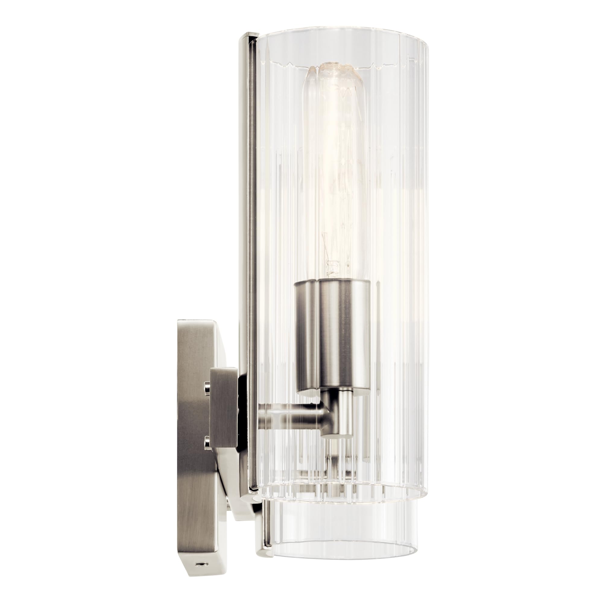 KICHLER Jemsa 2 Light Vanity, Modern Light with Clear Fluted Glass in Brushed Nickel for Bathroom or Powder Room (9.75 x 13.75),