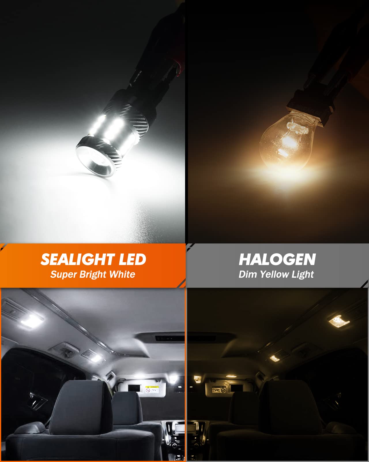 SEALIGHT 7443 LED Bulbs, White Reverse Light, T20 W21W, Pack of 2, for Backup, Tail, Brake Parking Lights