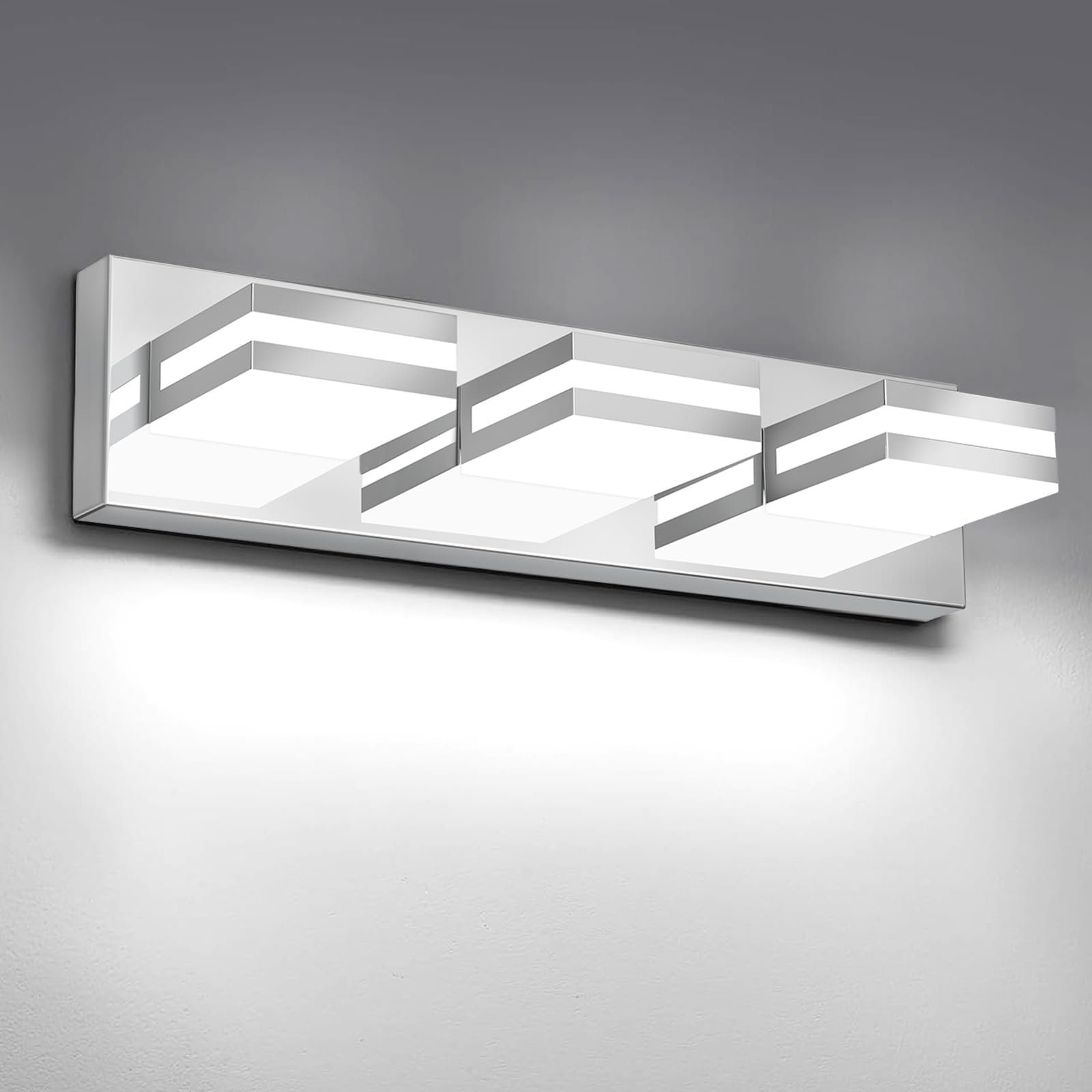 IZORRO LED Modern Bathroom Lights Fixtures(3-Light Dimmable) Chrome Acrylic Wall Lighting Vanity Lights for Bathroom Over Mirror - 6000k 16In (No Assembly Required)