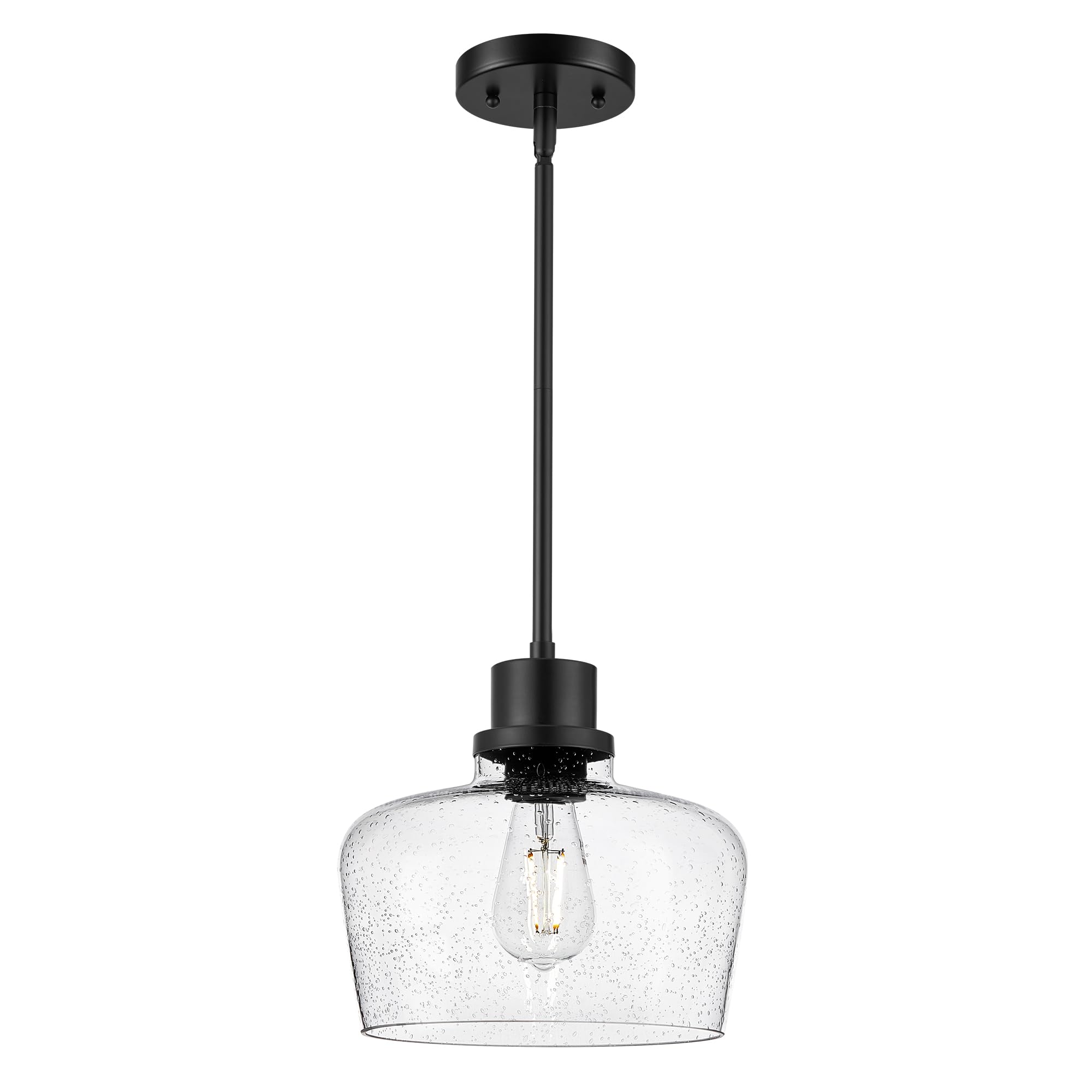 Emak 10 Inch Large Pendant Light, Black Pendant Lights Kitchen Island With Seeded Glass Shade, Modern Farmhouse Island Lights Fo