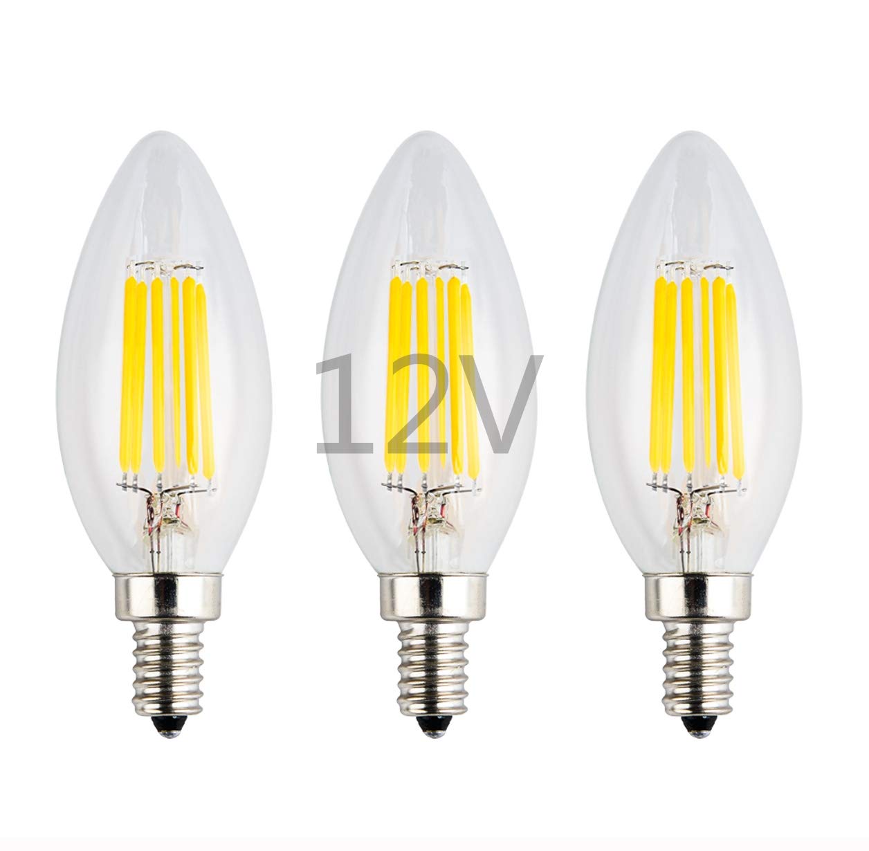 OPALRAY LED Candelabra Bulb, DC 12V 24V, Dimmable with DC Dimmer, 6W 600Lm, Warm White Light, E12 Small Base, 60W Incandescent E
