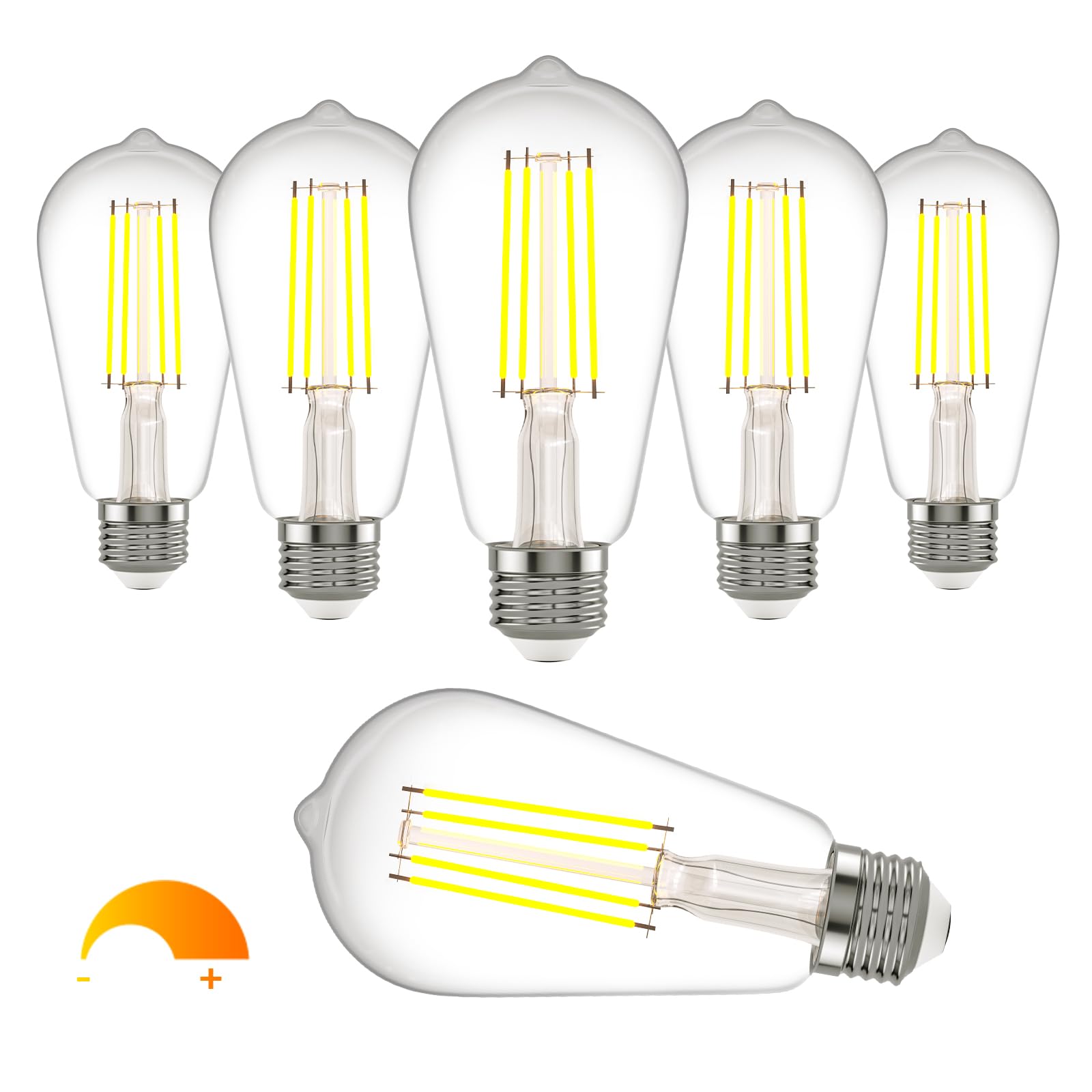 Kawaya E26 LED Edison Bulbs, 8W Equivalent, Dimmable, ST58, Clear Glass, 800 Lumens, 4000k Neutral White, 6 Pack