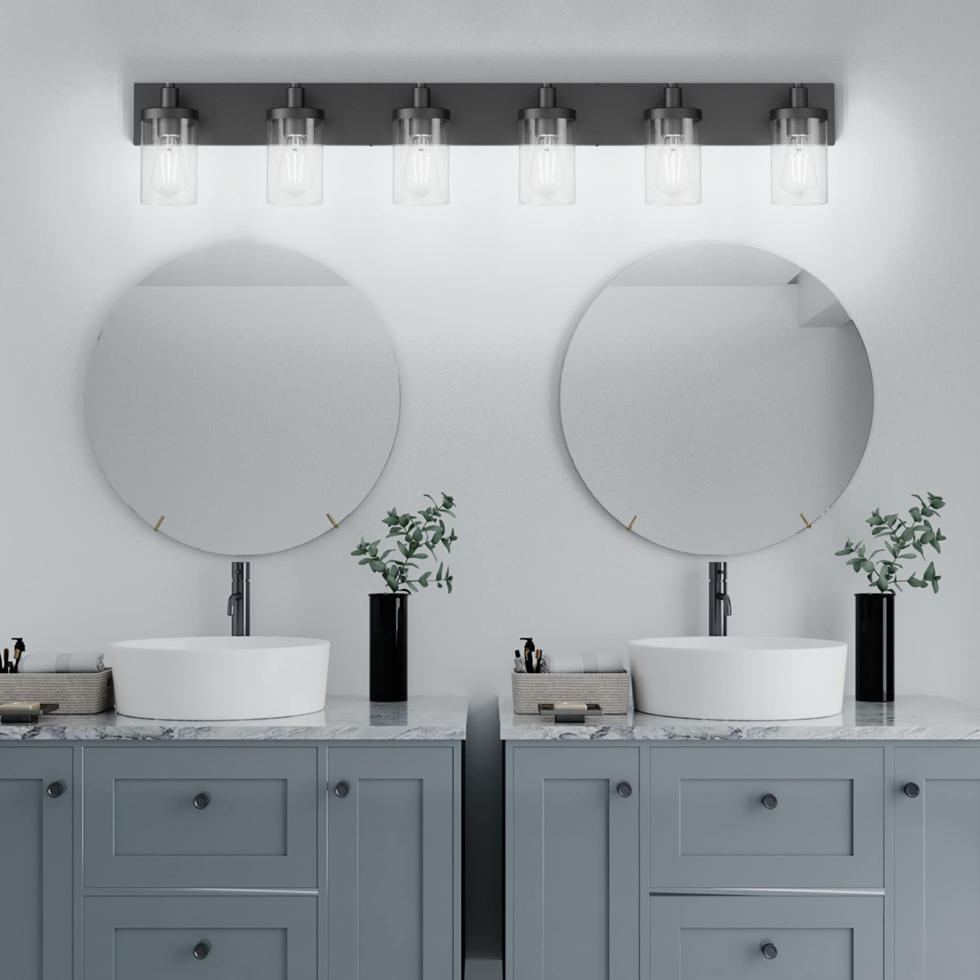 Aipsun 48in Vanity Light 6-Light Black Bathroom Lighting Fixtures Aluminum GW-1136