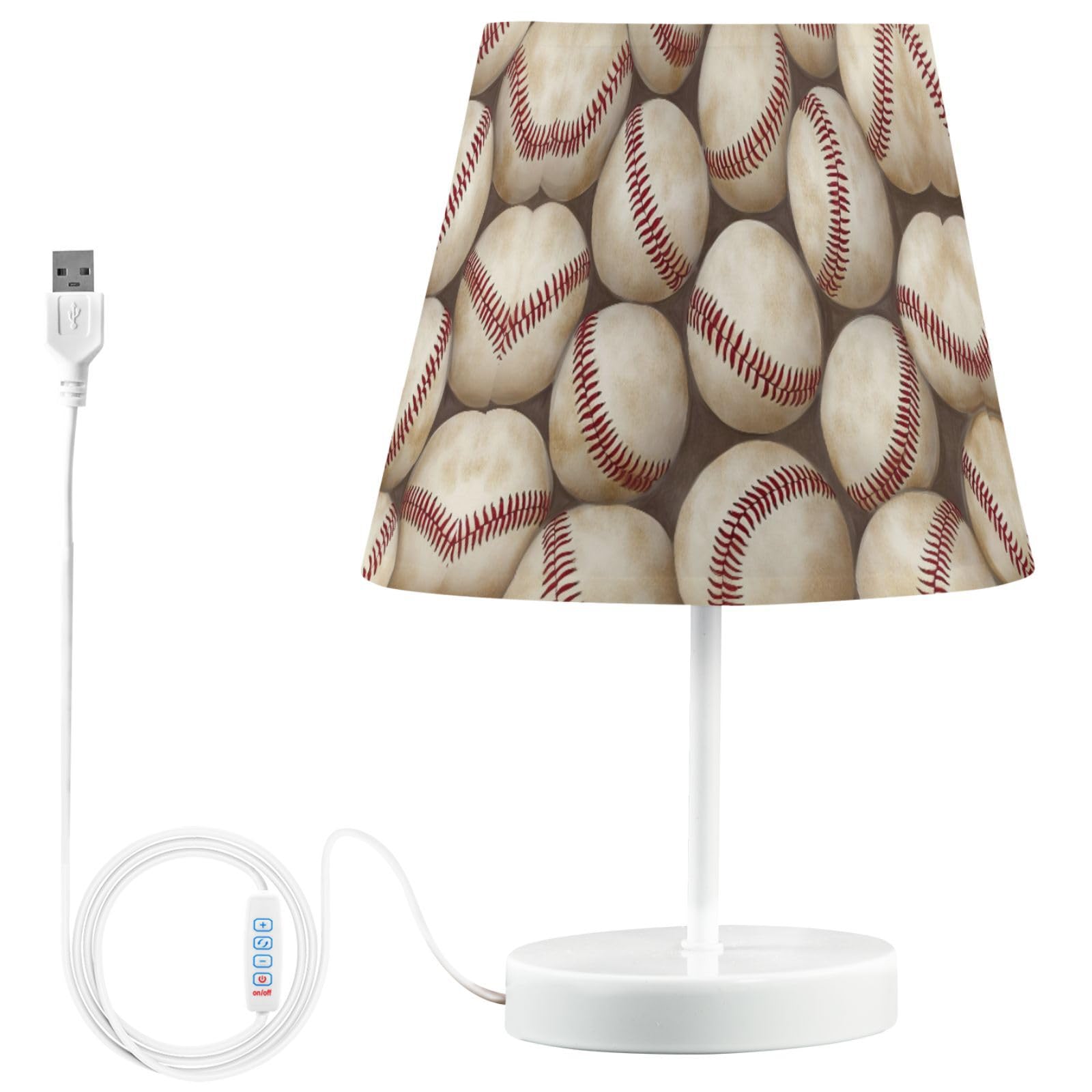 Peystean USB 3-Color Dimmable LED Table Lamp, Old Baseball Balls Texture Pattern 12 High Linen Bedside Nightstand Light with USB