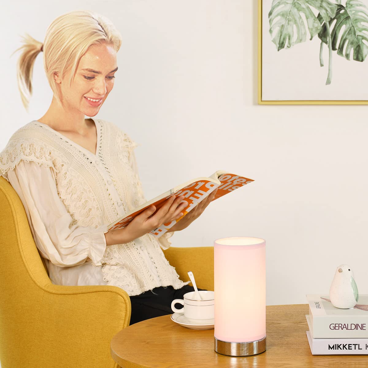 Lampwell FION Small Table Lamp, Metal and Fabric, 8.27in Height, Pink, Model 21885, Modern Design for Living Room or Bedroom